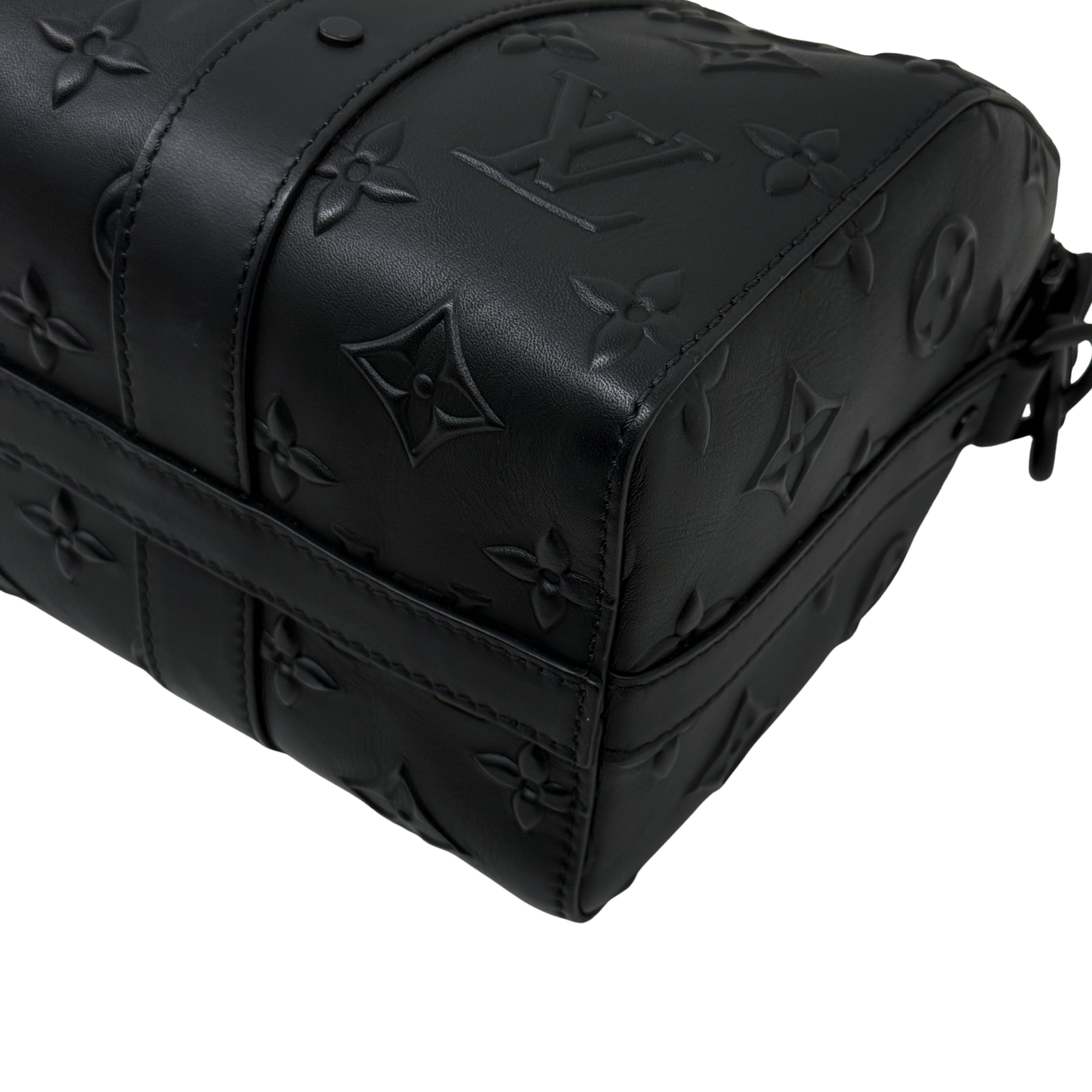 Black Louis Vuitton monogram leather crossbody bag corner with embossed icons