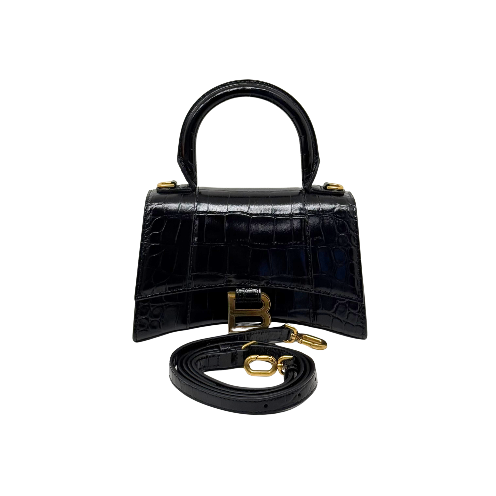 Balenciaga Crocodile-embossed leather Hourglass XS top-handle bag black (brand new)
