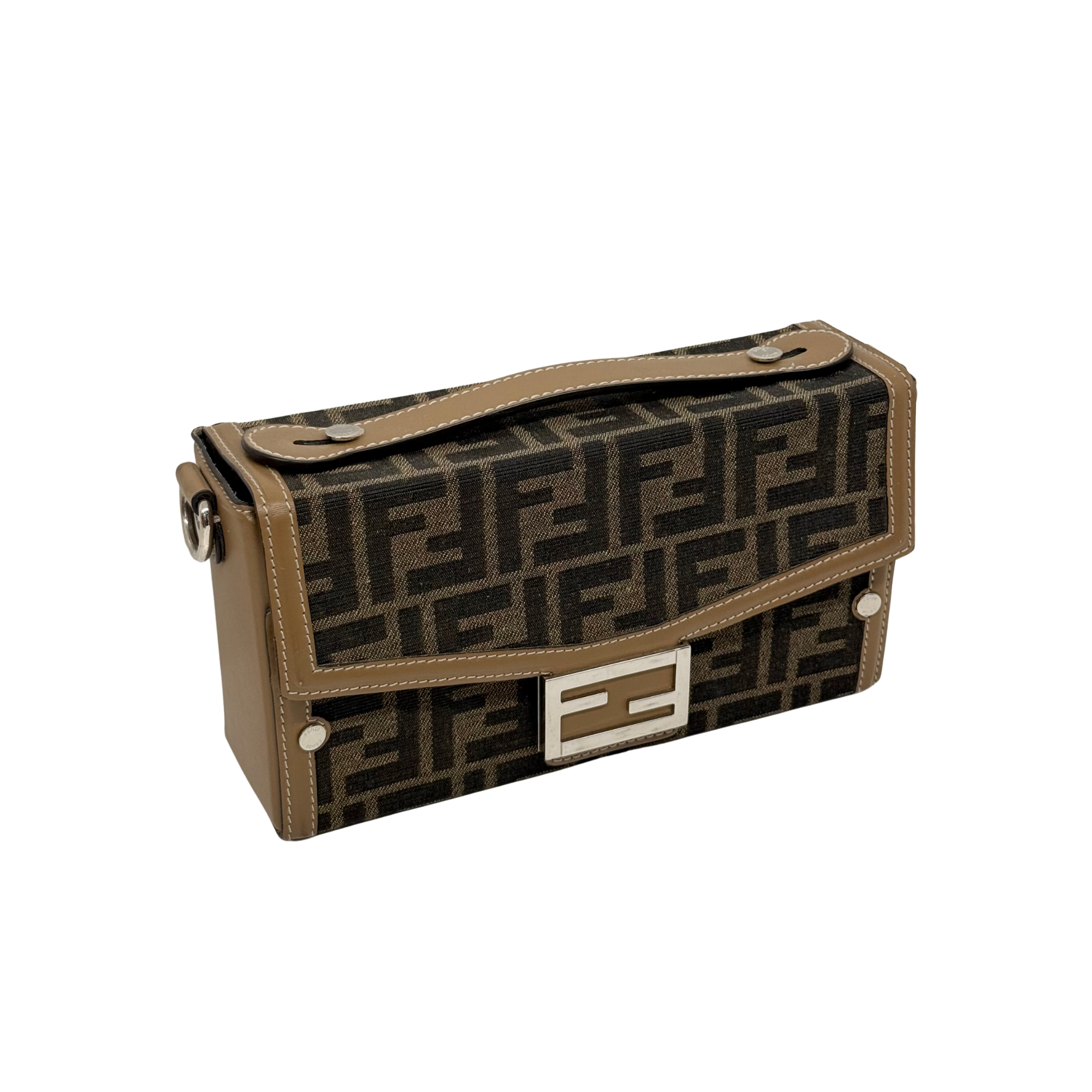 Fendi Baguette Soft Trunk Tobacco Zucca Canvas and Leather Bag (pre-owned)
