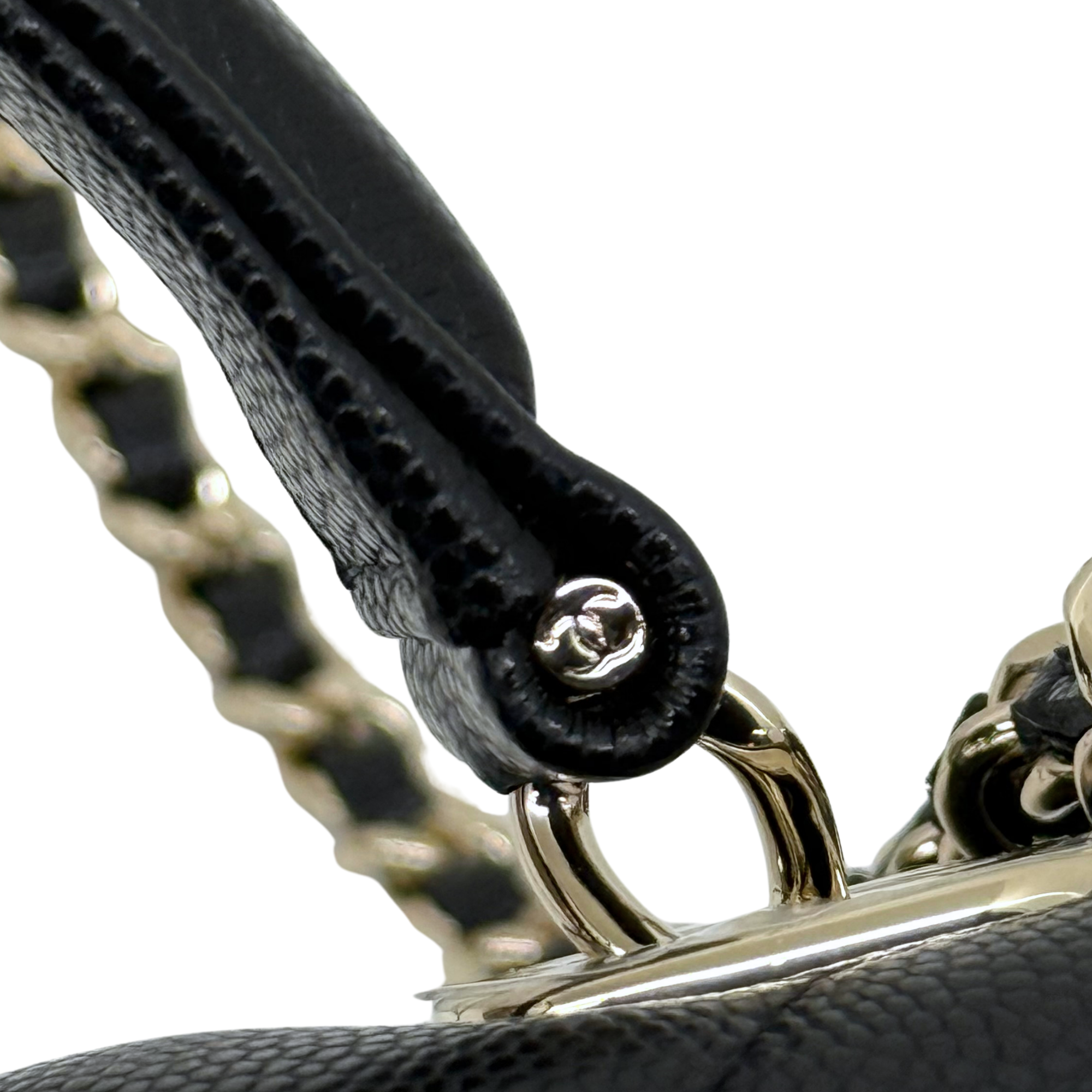 Chanel black bag top handle gold hardware