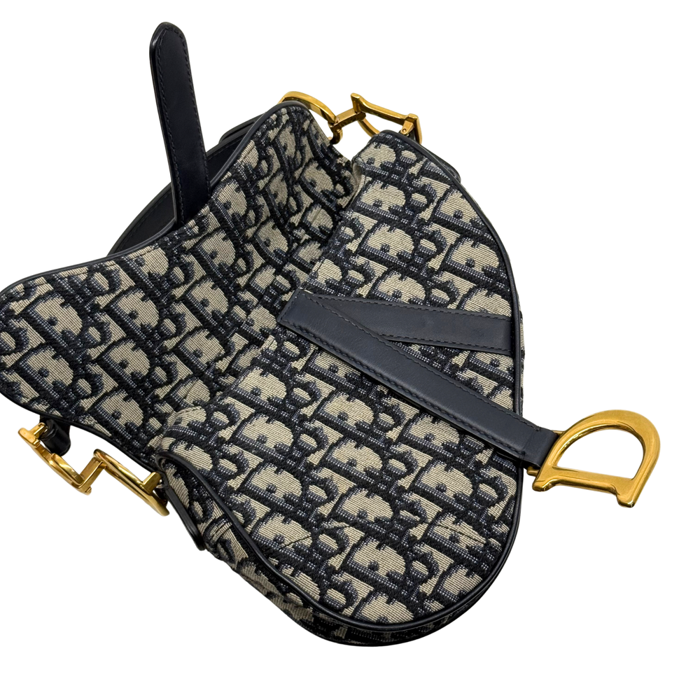 Pre-owned Dior saddle bag front panel with monogram canvas, black leather pocket