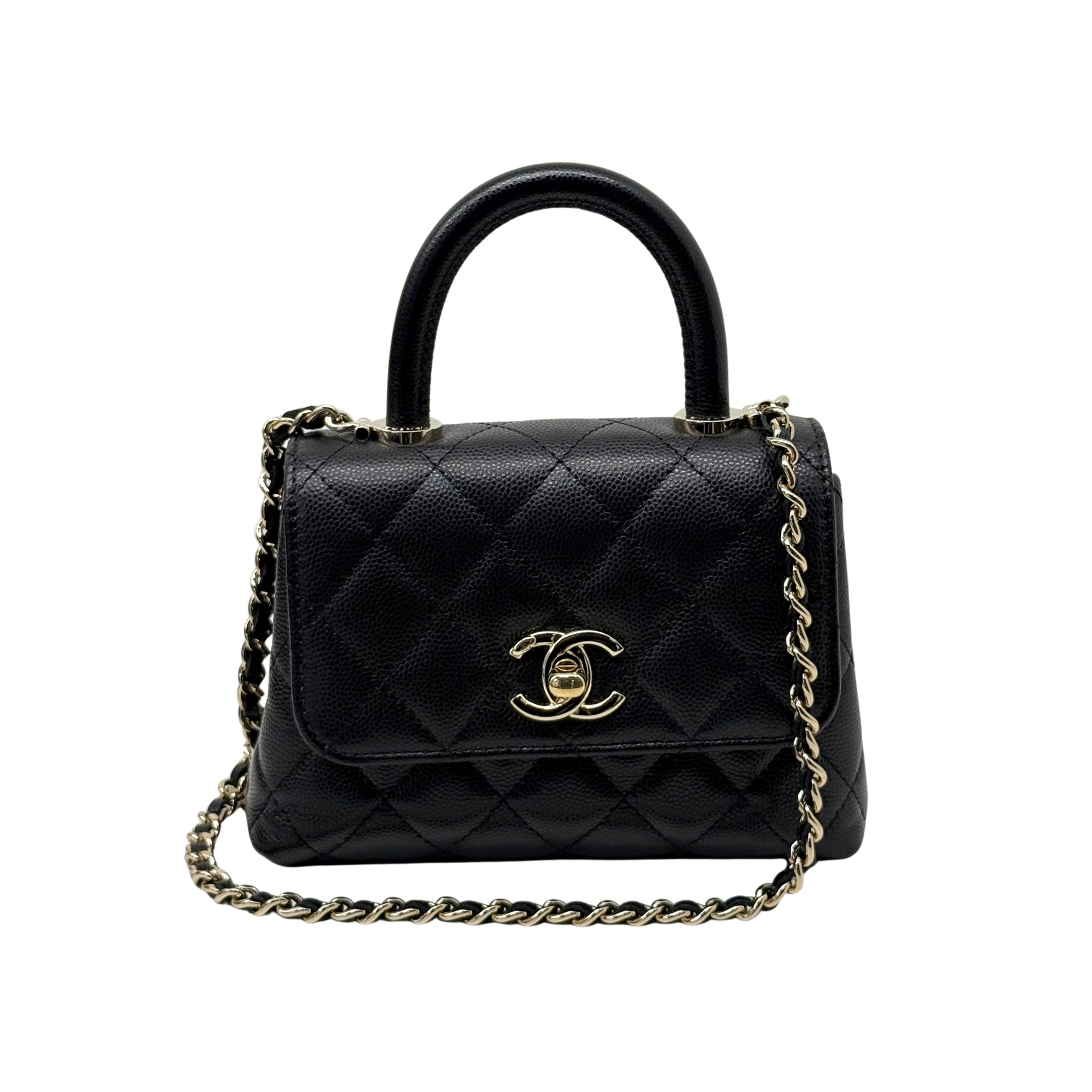 Chanel top handle black caviar