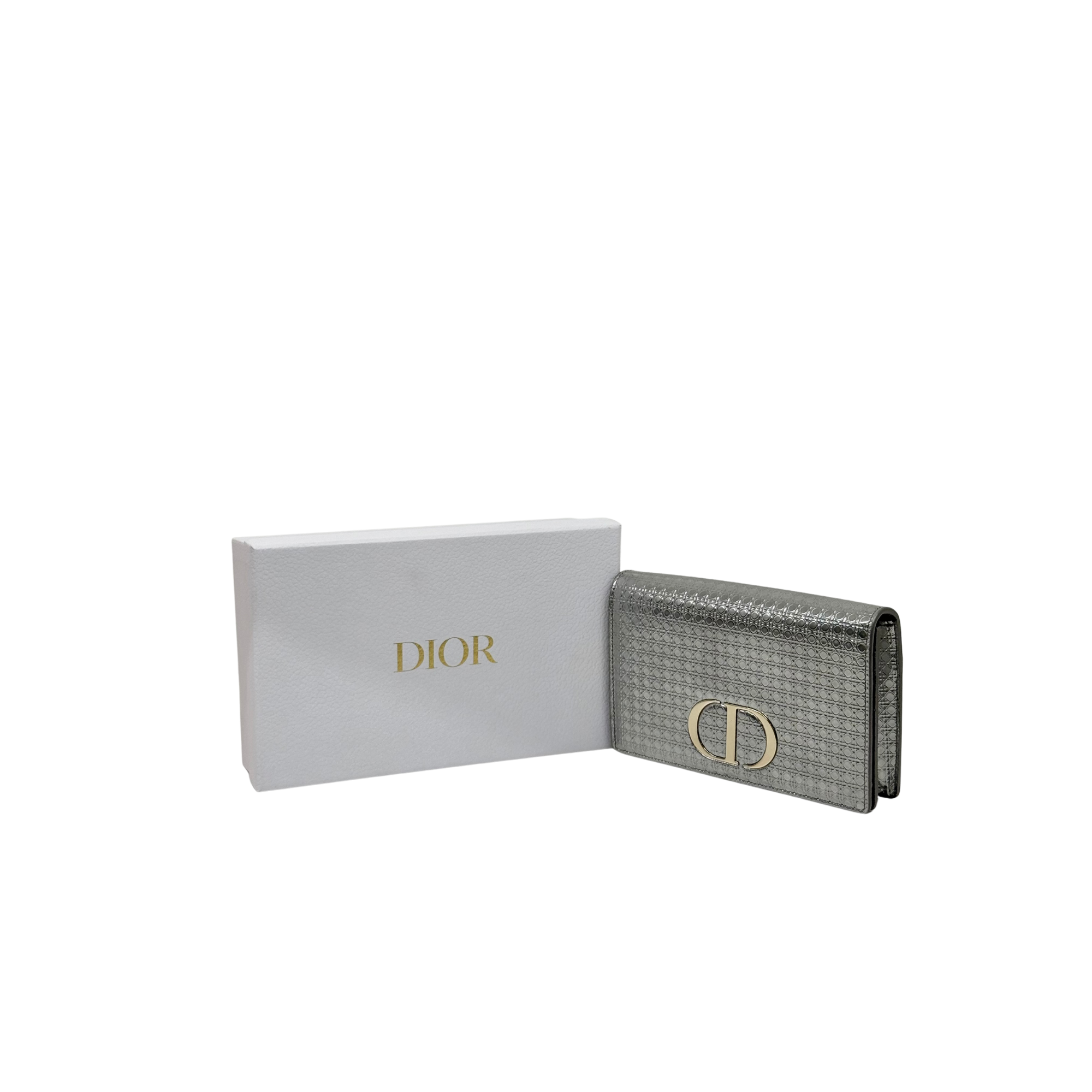 Christian Dior Metallic Silver Micro Cannage 30 Montaigne 2-in-1 Pouch (pre-owned)