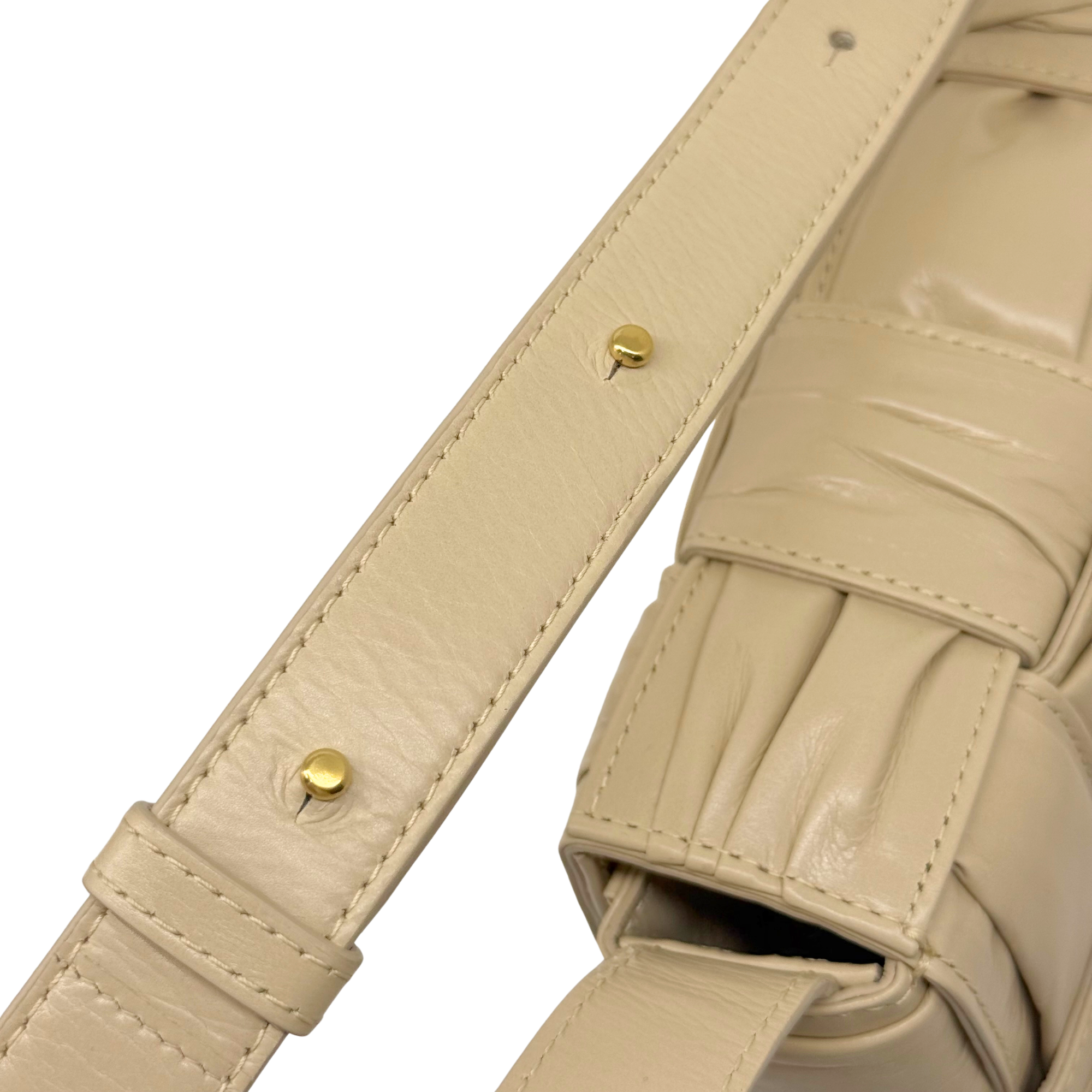Bottega Calfskin Intreccio Plisse Cassette Crossbody Bag Porridge / beige (brand new)