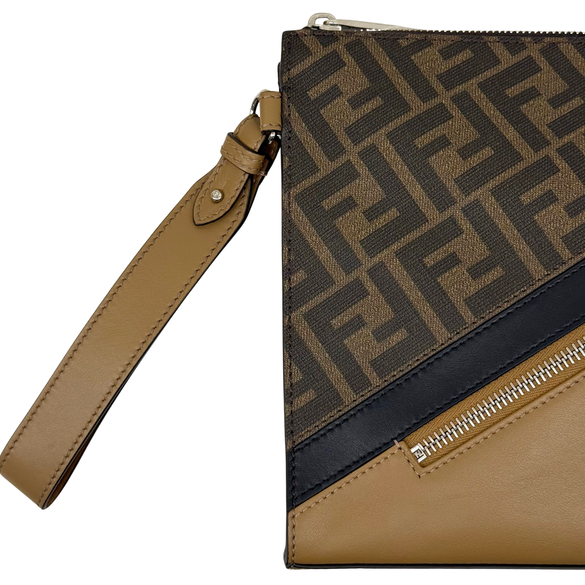 Fendi Tri Color Coated Canvas and Leather Diagonal Wristlet Pouch (pre-owned)