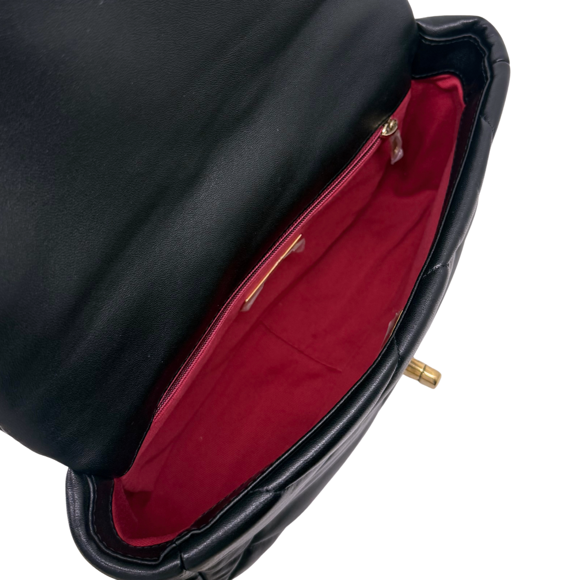 Chanel C19 Small Black Lambskin Leather Flap microchipped  (pre-owned)