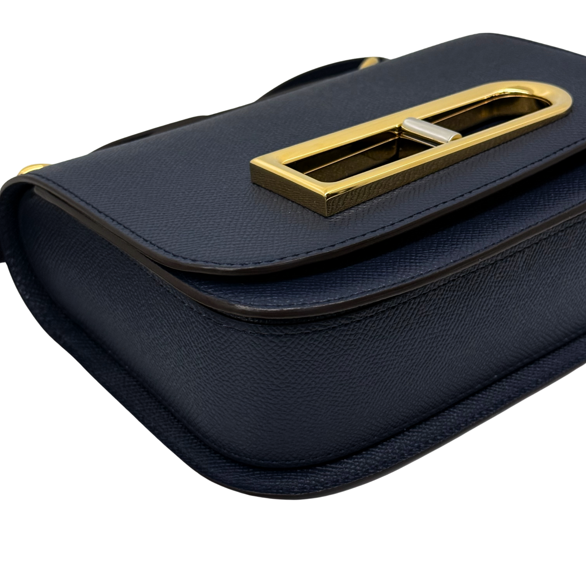 Pre-owned Delvaux shoulder bag top edge with gold-tone buckle on navy leather