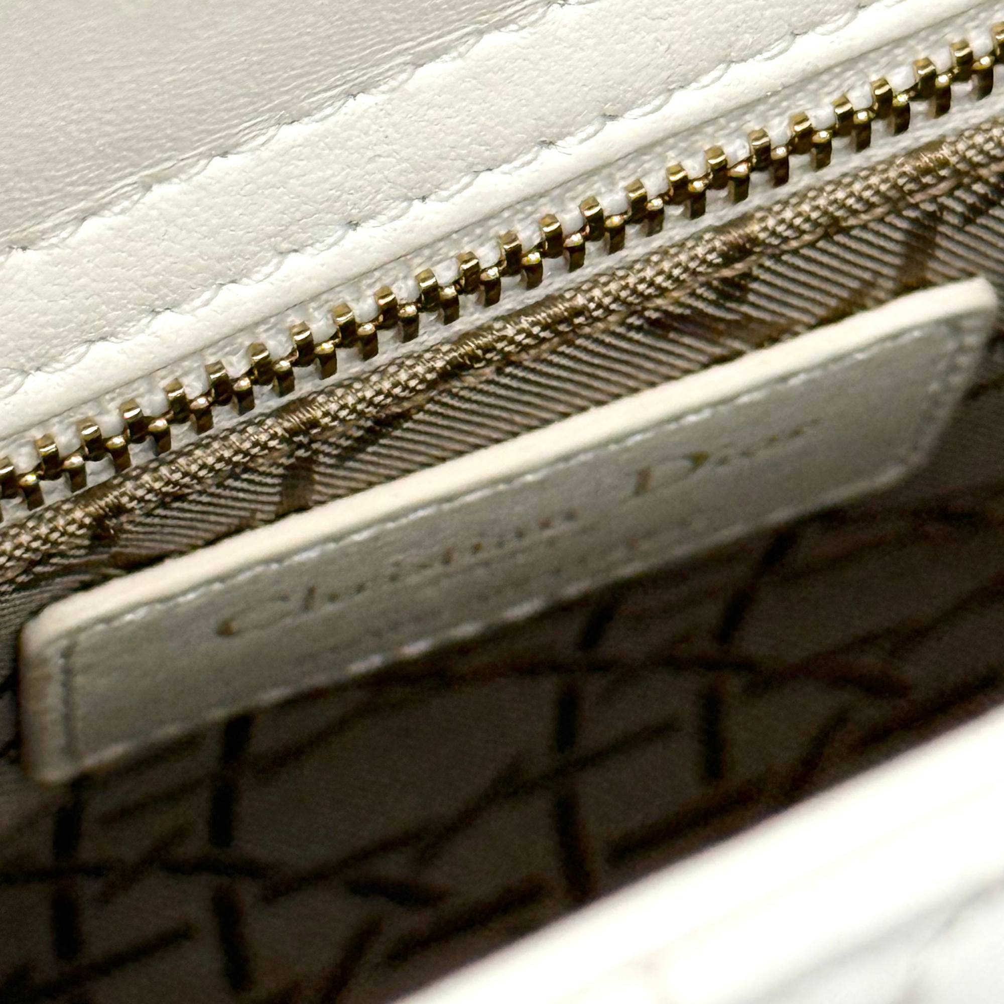 Dior Lady Dior Small White Cannage Lambskin Leather Top Handle Bag (pre-owned)