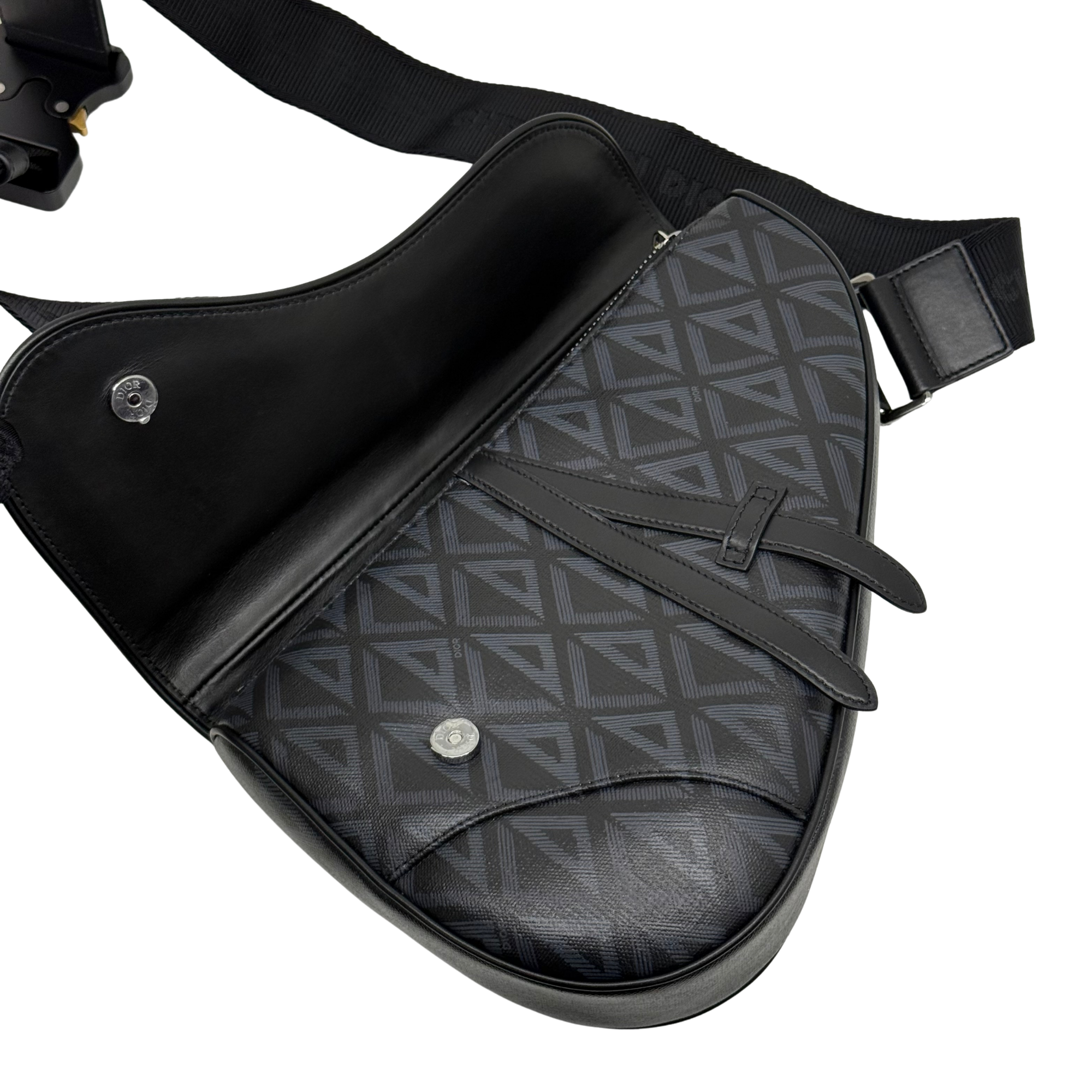 Dior Smooth Calfskin Canvas CD Diamond Men’s Saddle Bag Black (brand new)