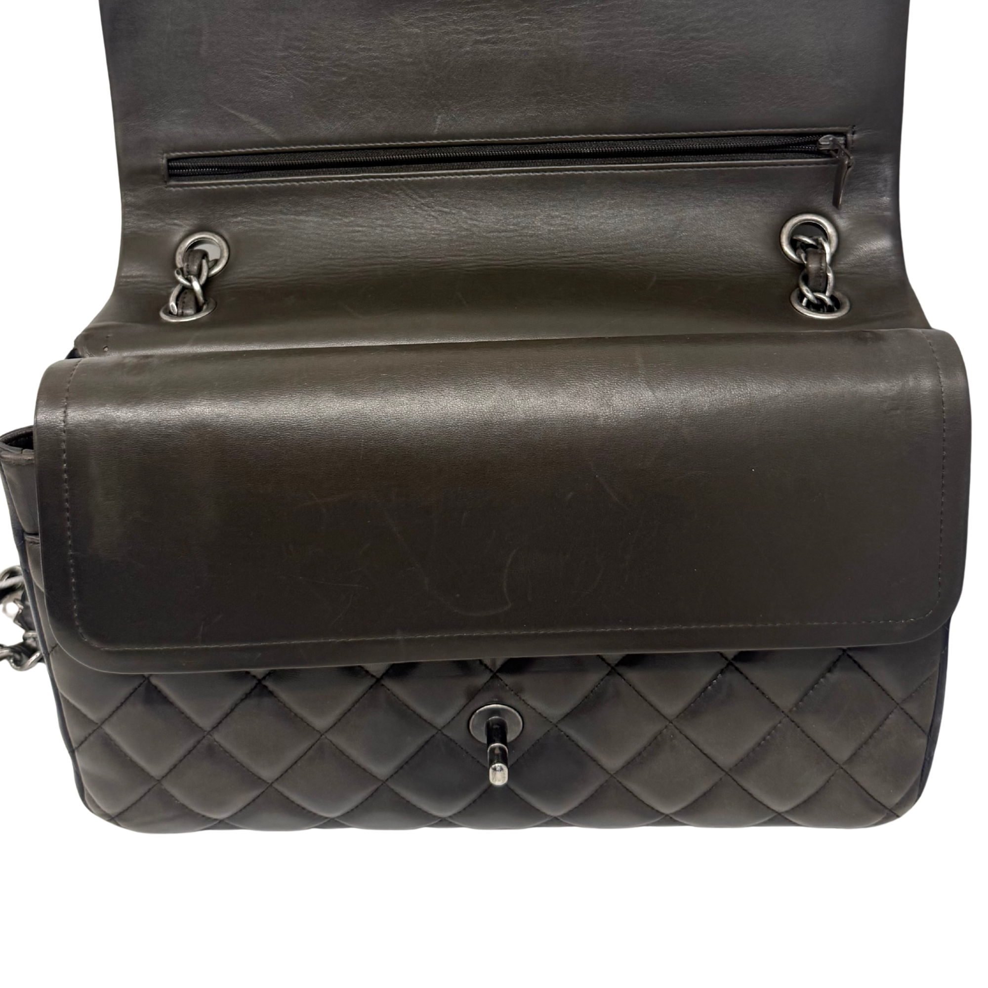 Chanel Paris-Edinburgh Classic Medium Burgundy Brown Black Lambskin Leather Double Flap Bag (pre-owned)