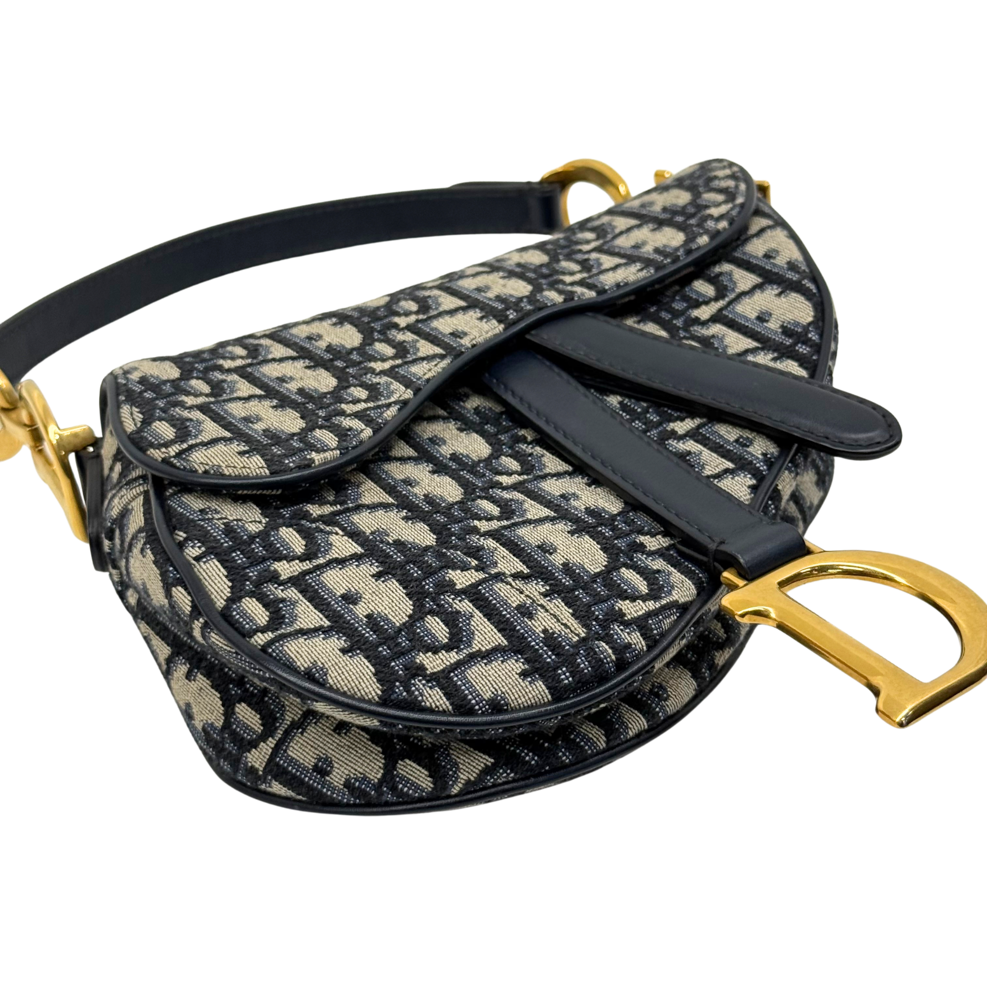 Pre-owned Dior saddle bag top flap with monogram canvas and black leather edges