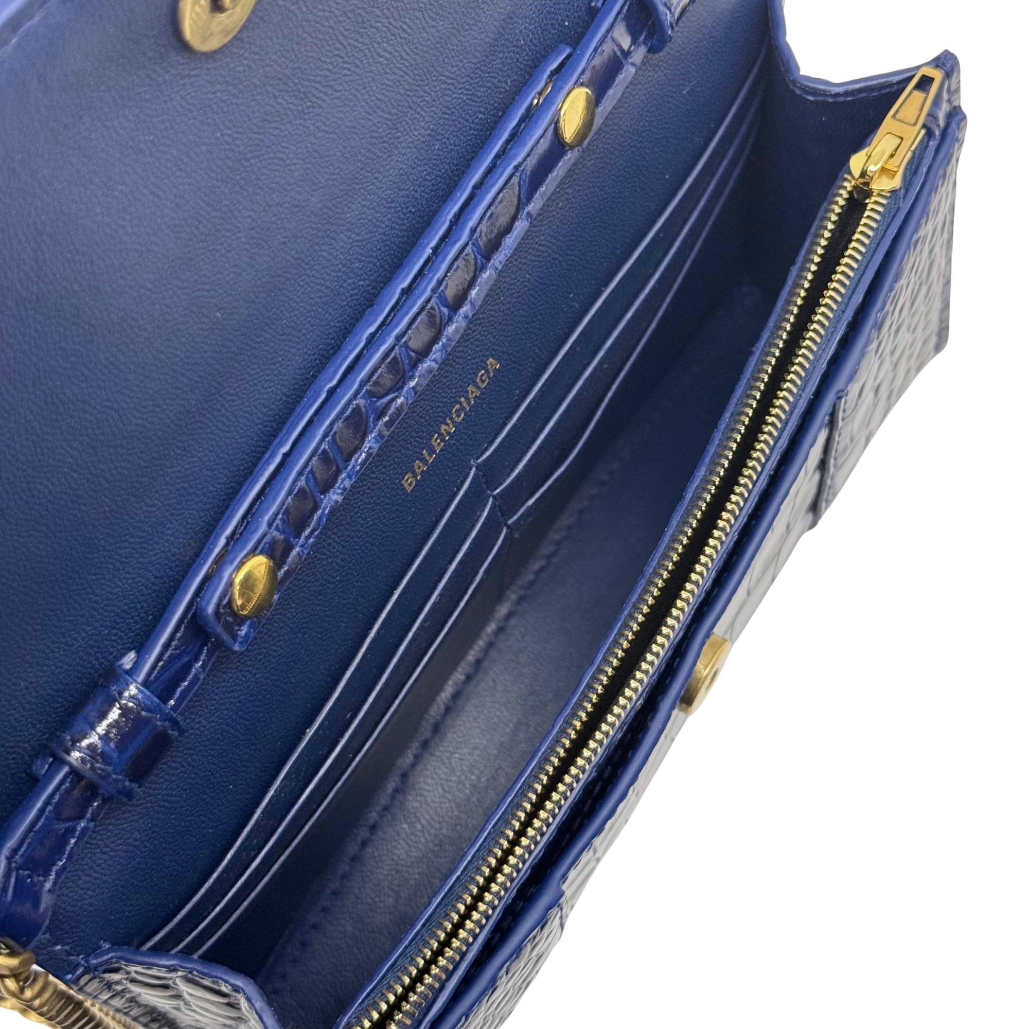 Balenciaga blue croc-embossed calfskin Hourglass wallet on chain
 (brand new)