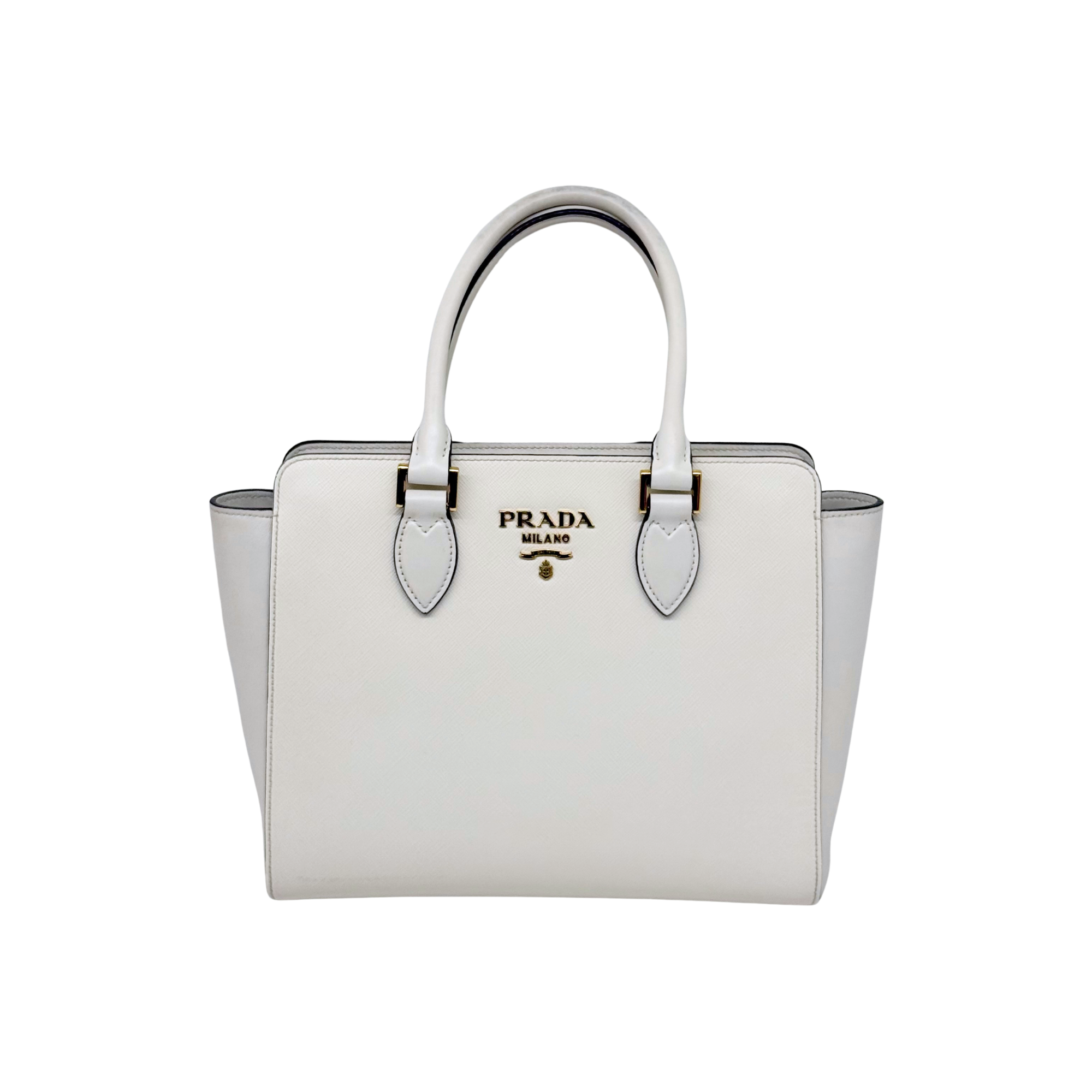 Prada White Saffiano and Soft Leather Borsa a Mano Tote (pre-owned)