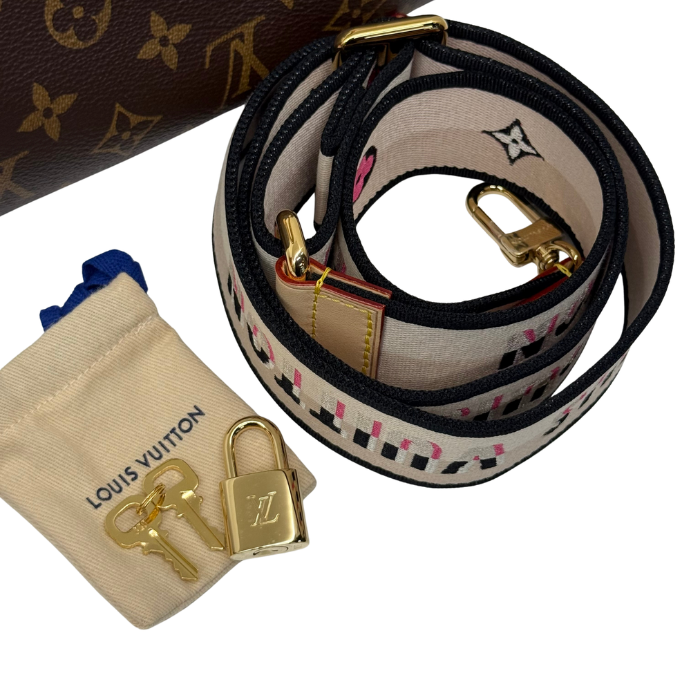 Louis Vuitton monogram strap with gold clasps and matching pouch