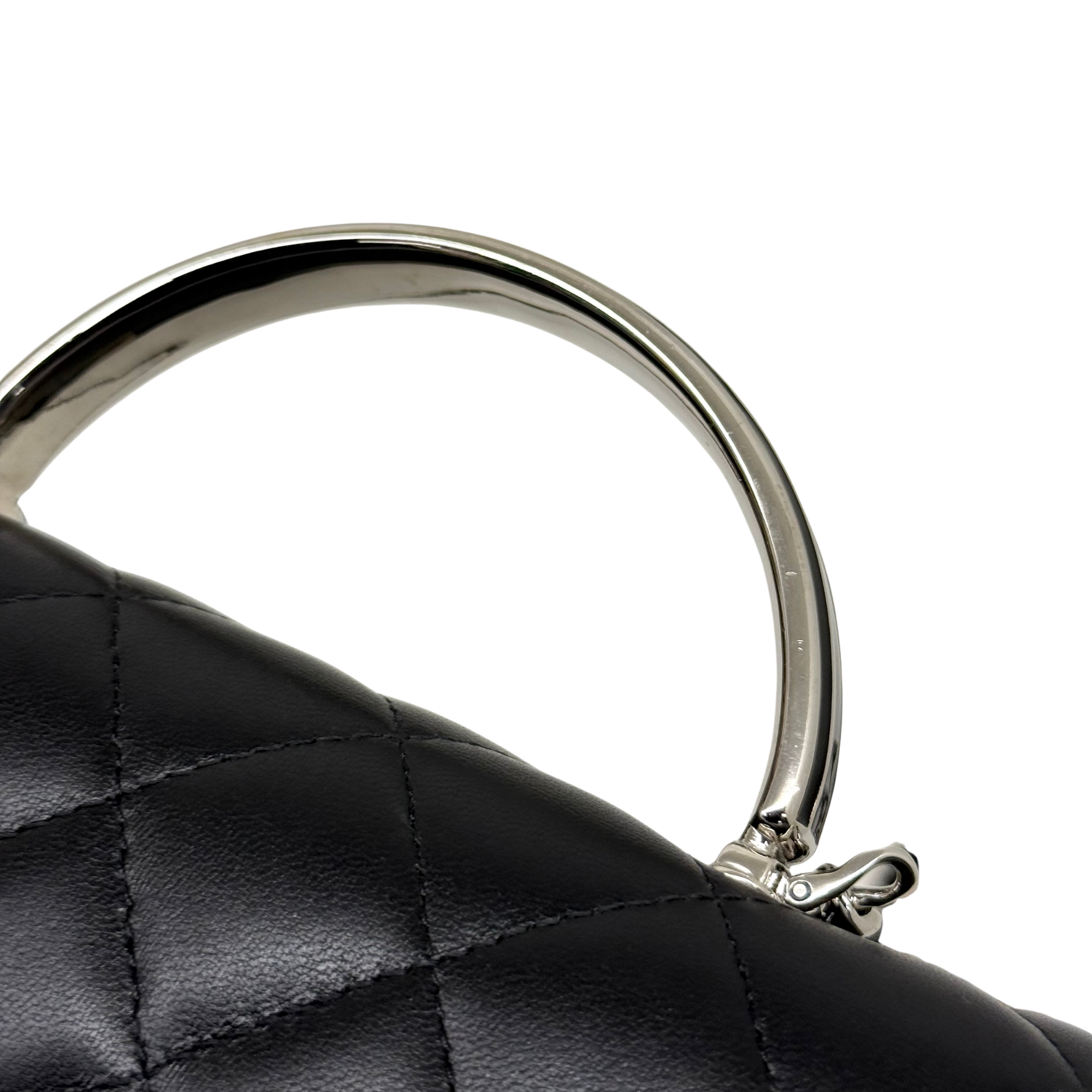 Chanel black top handle silver