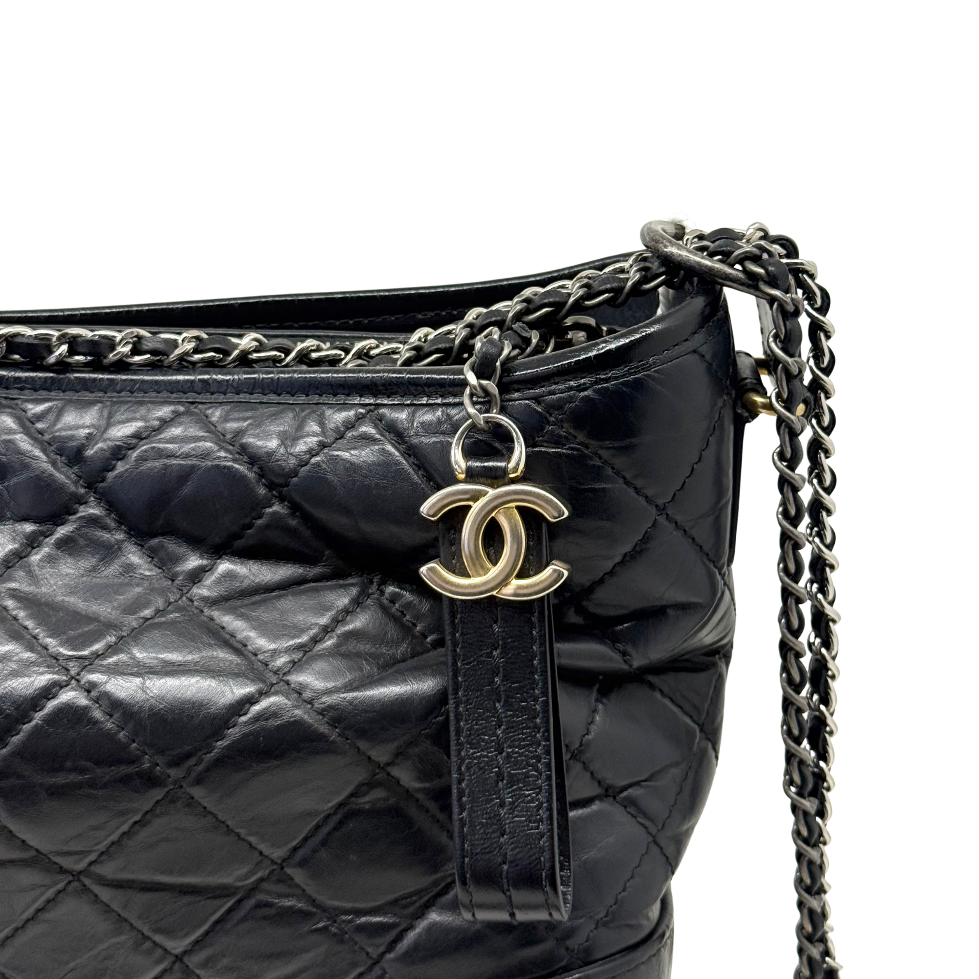 Chanel Black Aged Calfskin Quilted Medium Gabrielle Hobo Bag (Pre-owned)