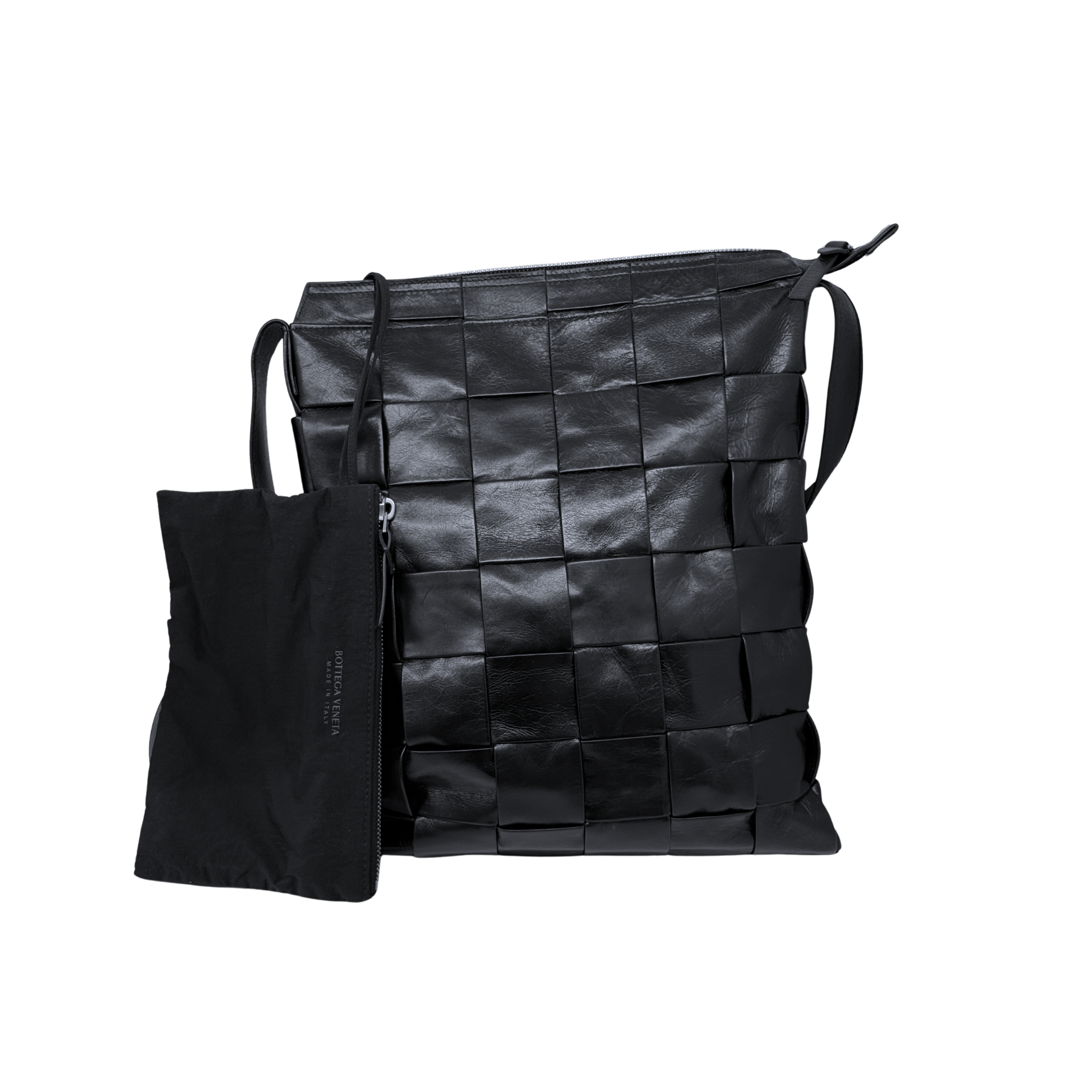 Bottega Veneta Black Intreccio Leather Cassette Messenger Bag (brand new)