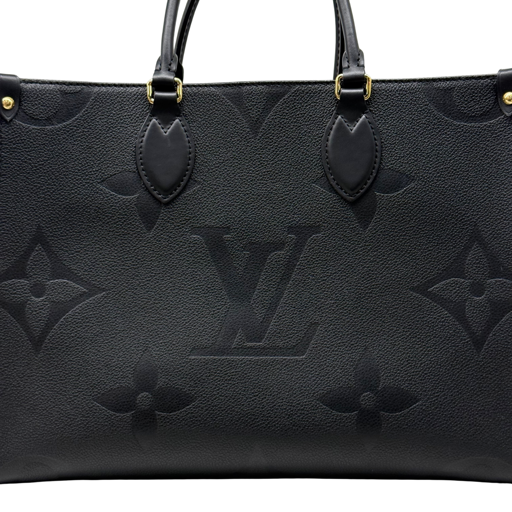 Louis Vuitton black monogram top panel with two handle attachments and embossed logo
