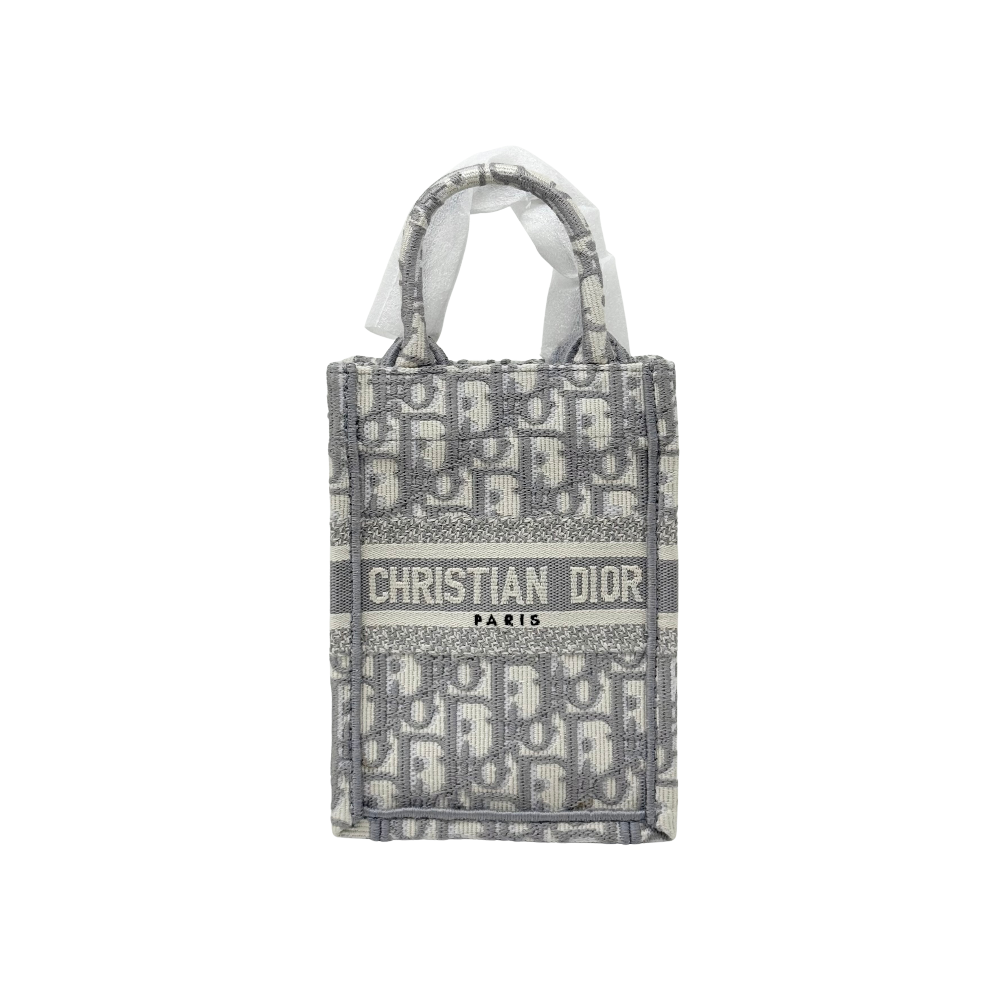 Dior monogram mini tote bag with CHRISTIAN DIOR PARIS band on front