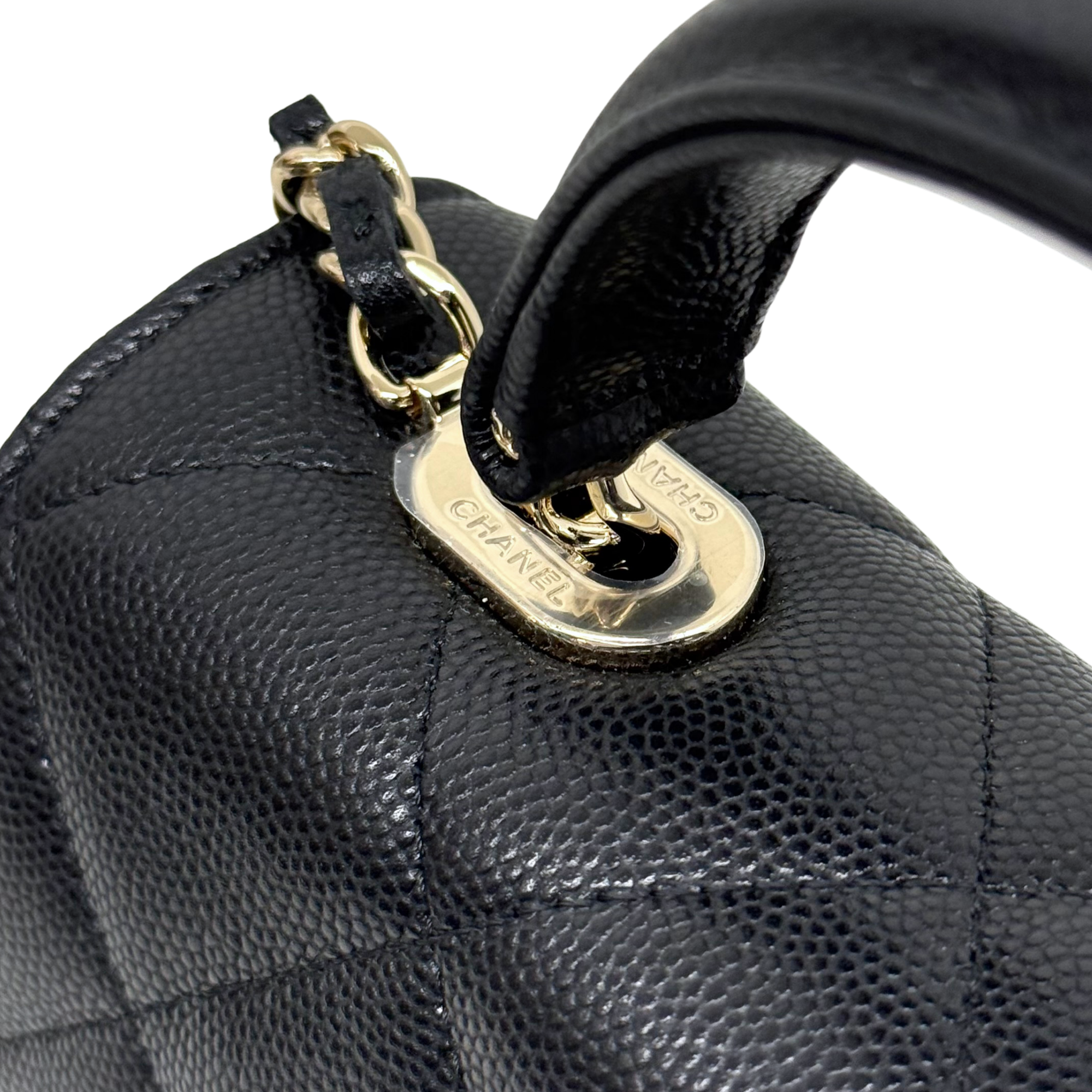 Chanel black bag top handle gold hardware