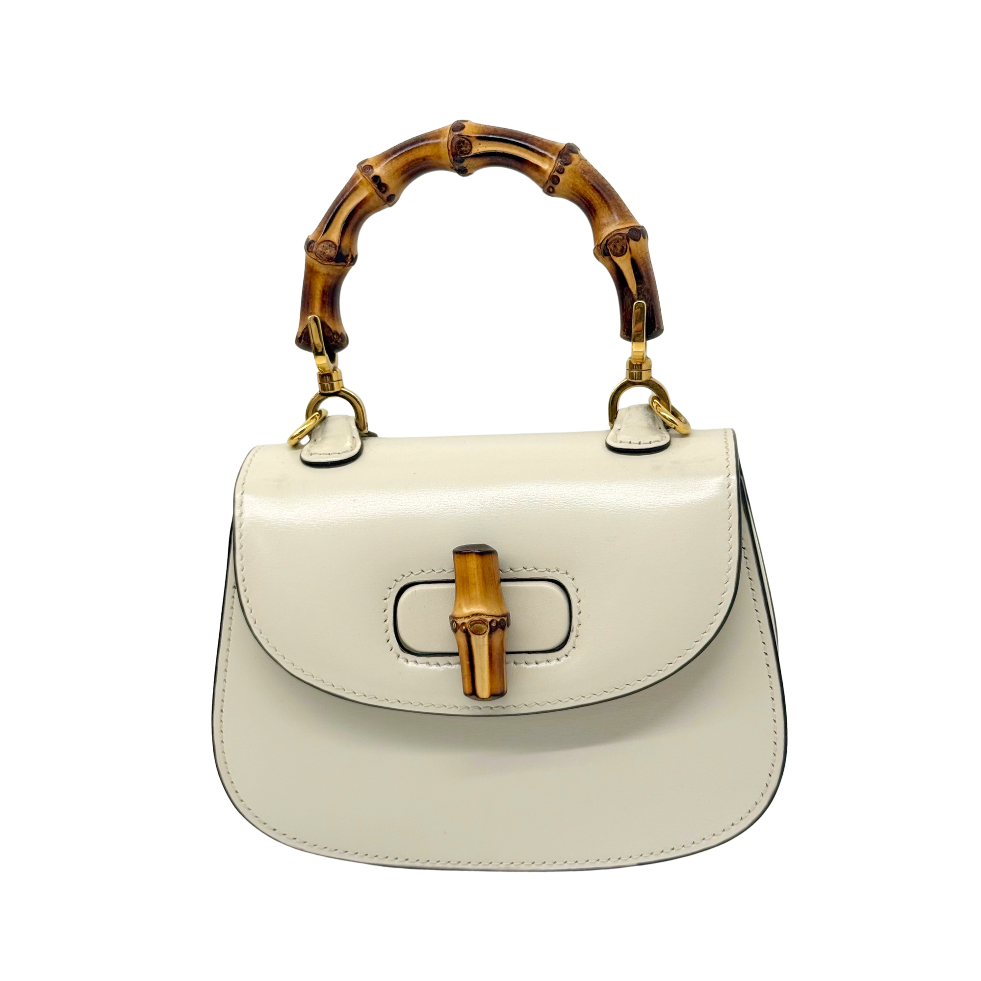 Gucci 1947 Mini White Patent Leather Top Handle Bag (pre-owned)