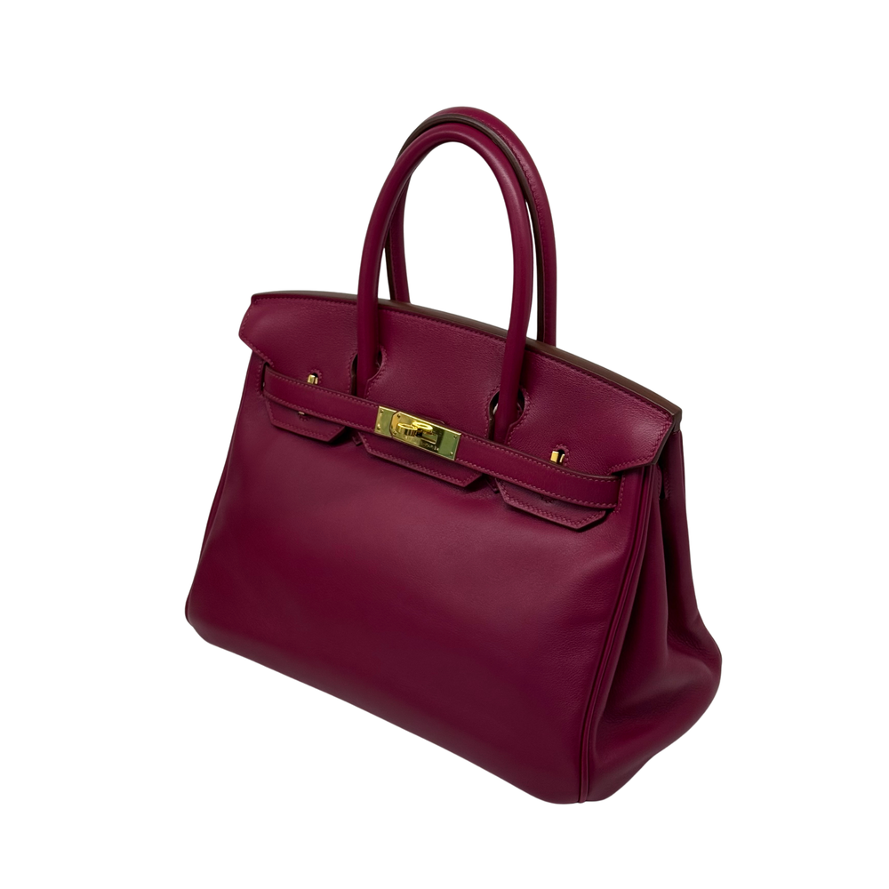 Hermès Birkin 30 magenta leather tote with top handles and gold-tone clasp
