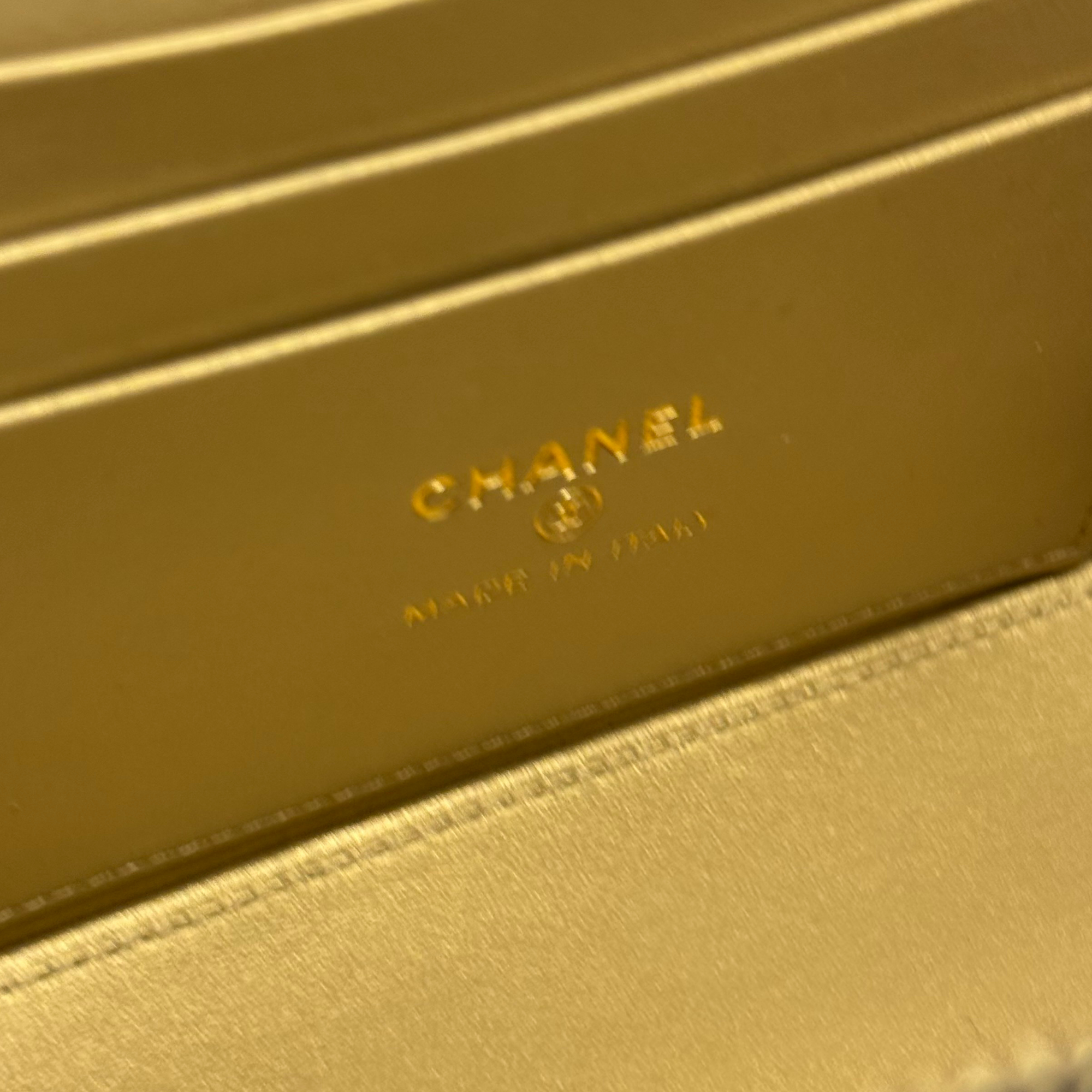 Chanel branded interior label on microchipped quilted bag
