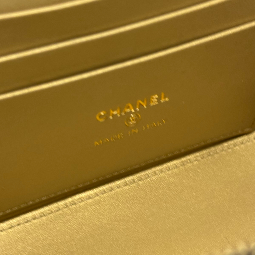 Chanel branded interior label on microchipped quilted bag