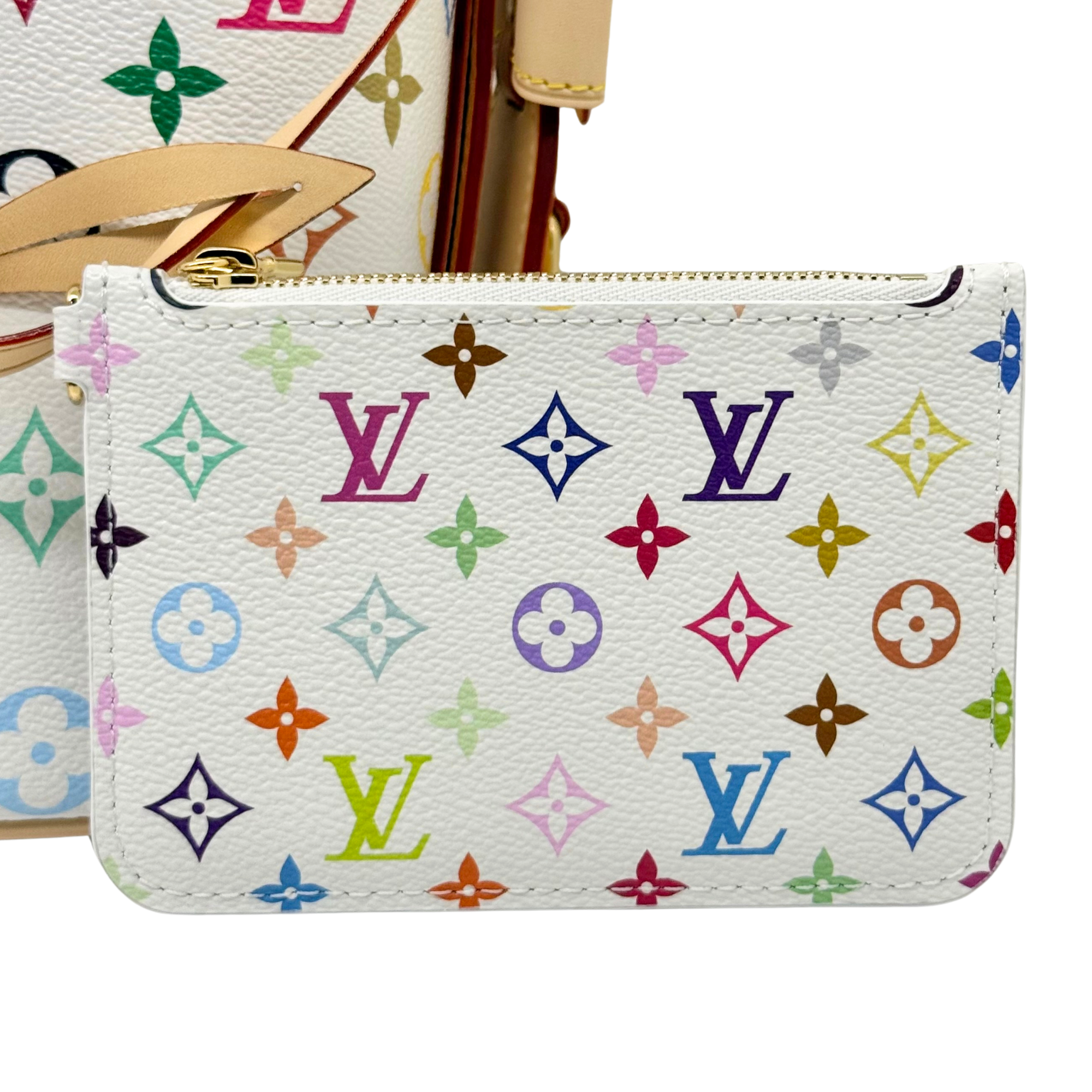 Multicolor monogram zip pouch wallet with front zip and light trim