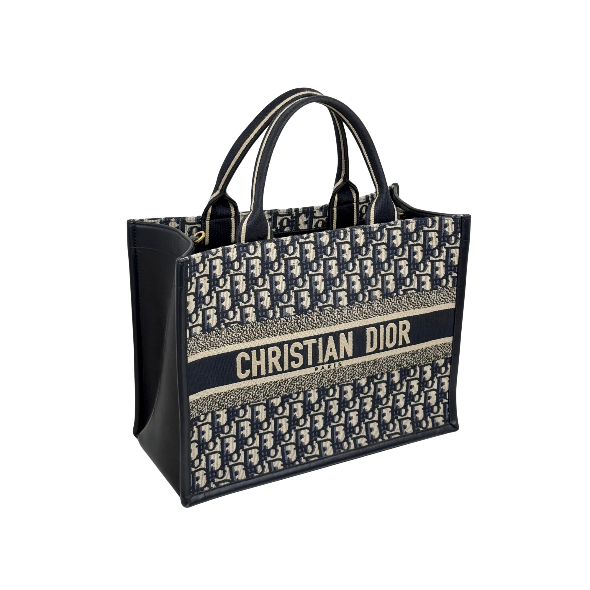 Christian Dior Medium Book Tote Blue Dior Oblique Embroidery and Calfskin
 (pre-owned)