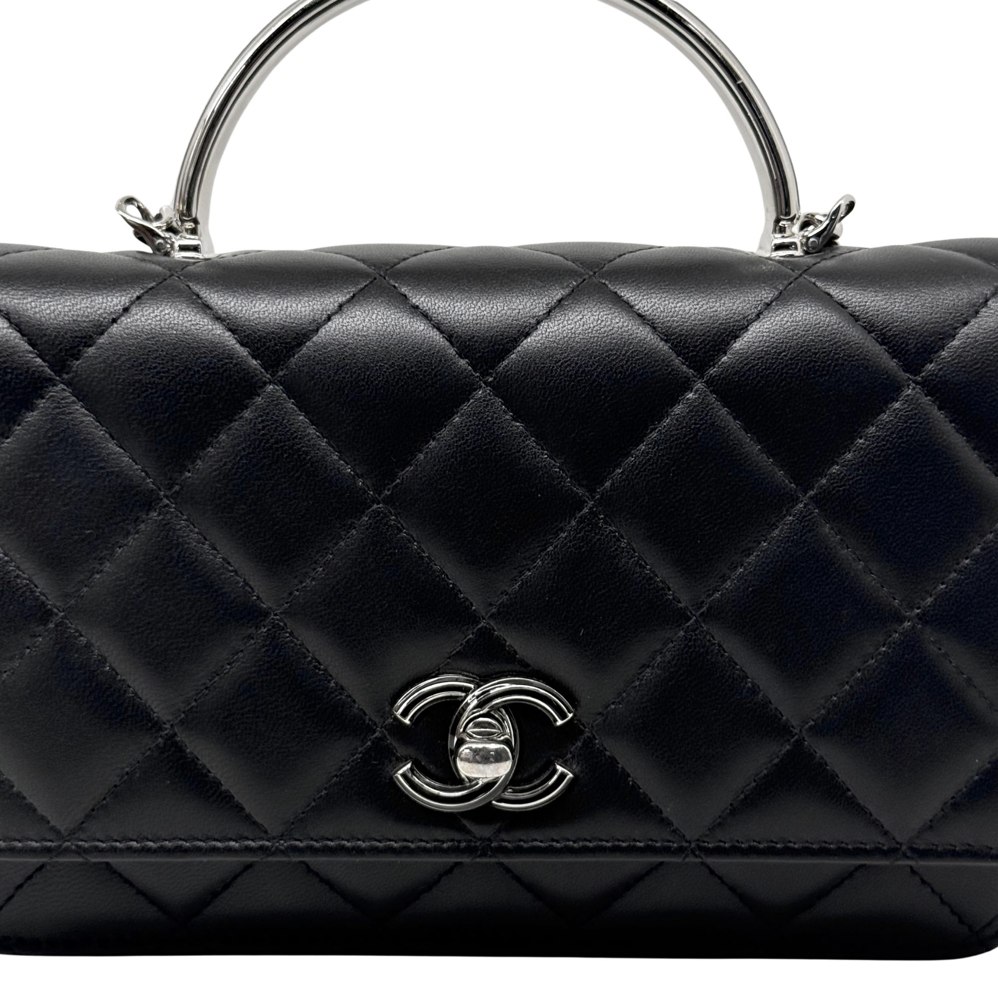 Chanel black top handle silver