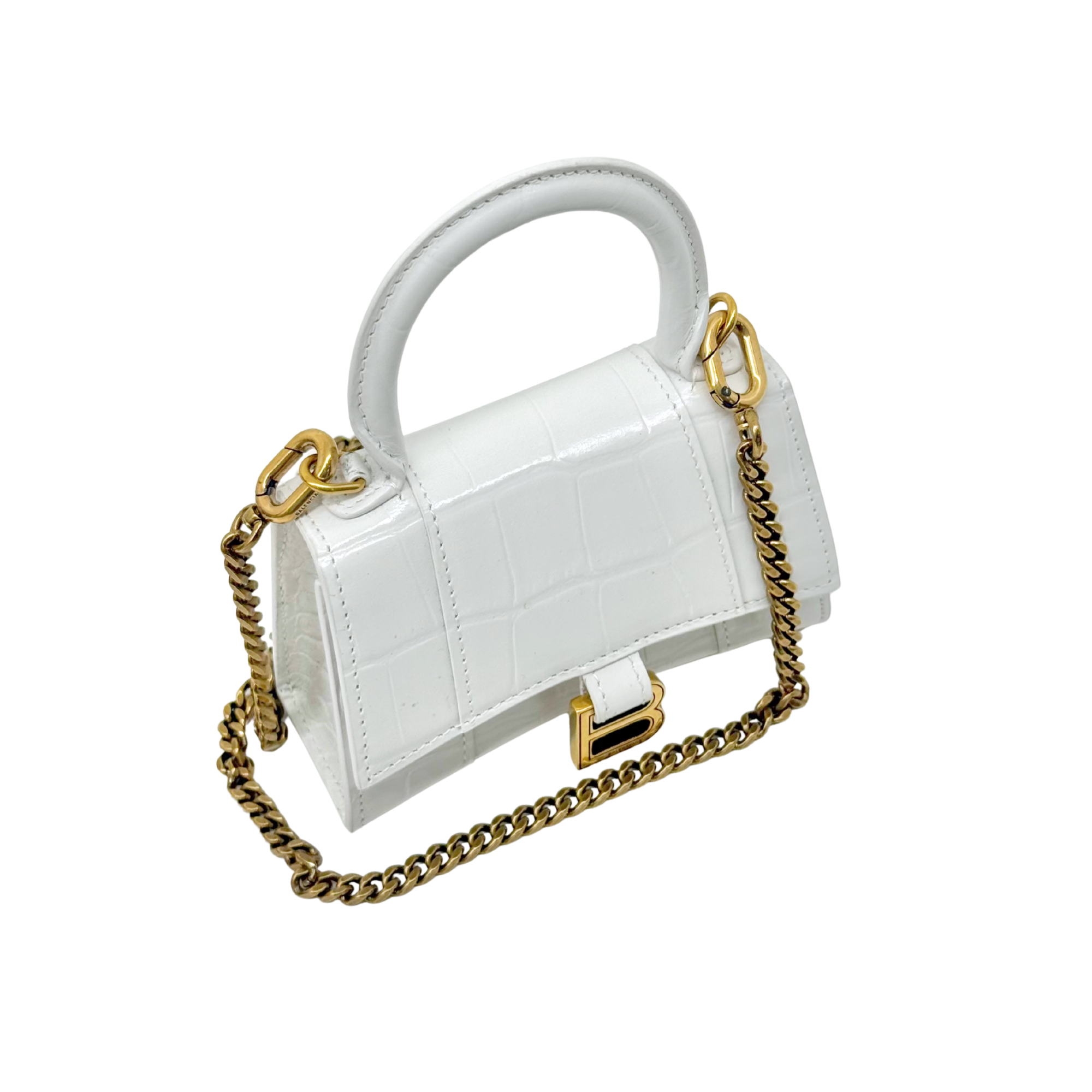 Balenciaga Hourglass Nano Crocodile Embossed Leather Cross-Body Bag Whiye (brand new)