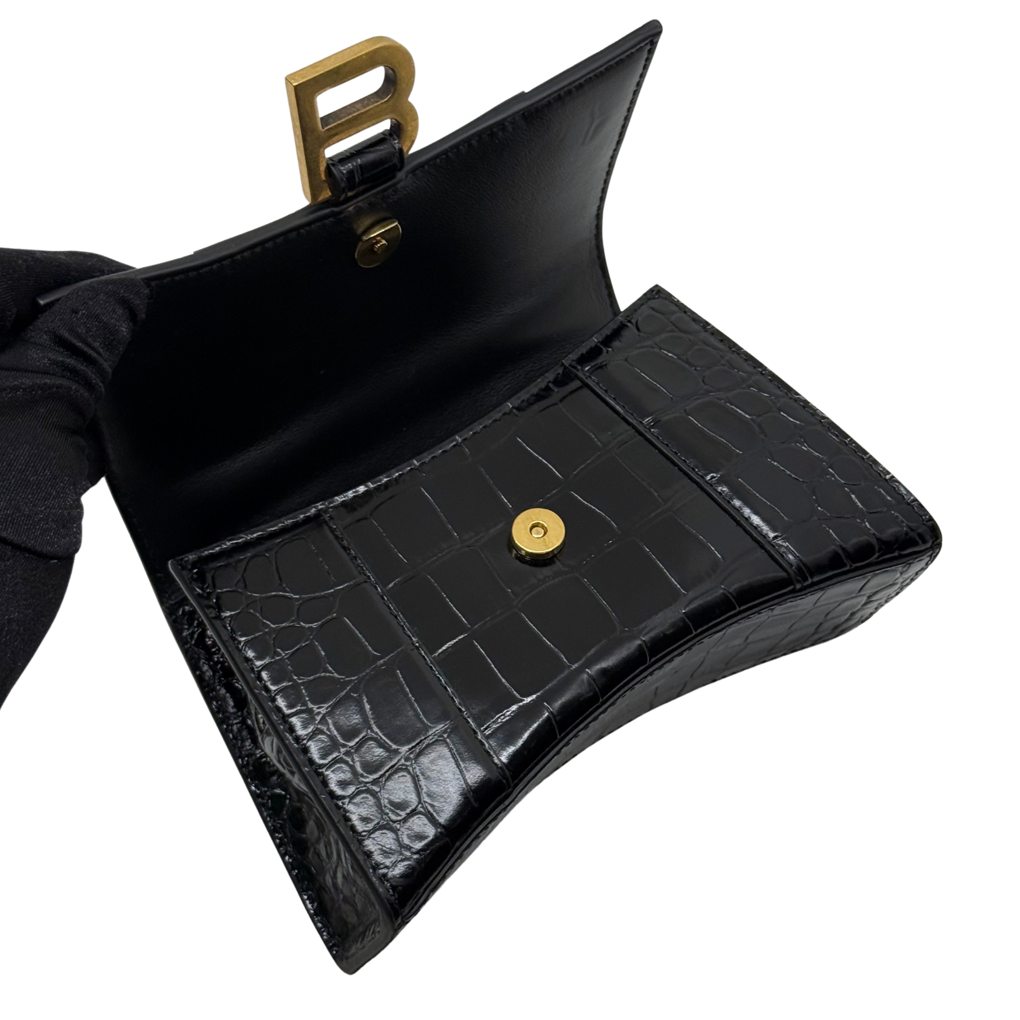 Balenciaga Crocodile-embossed leather Hourglass XS top-handle bag black (brand new)