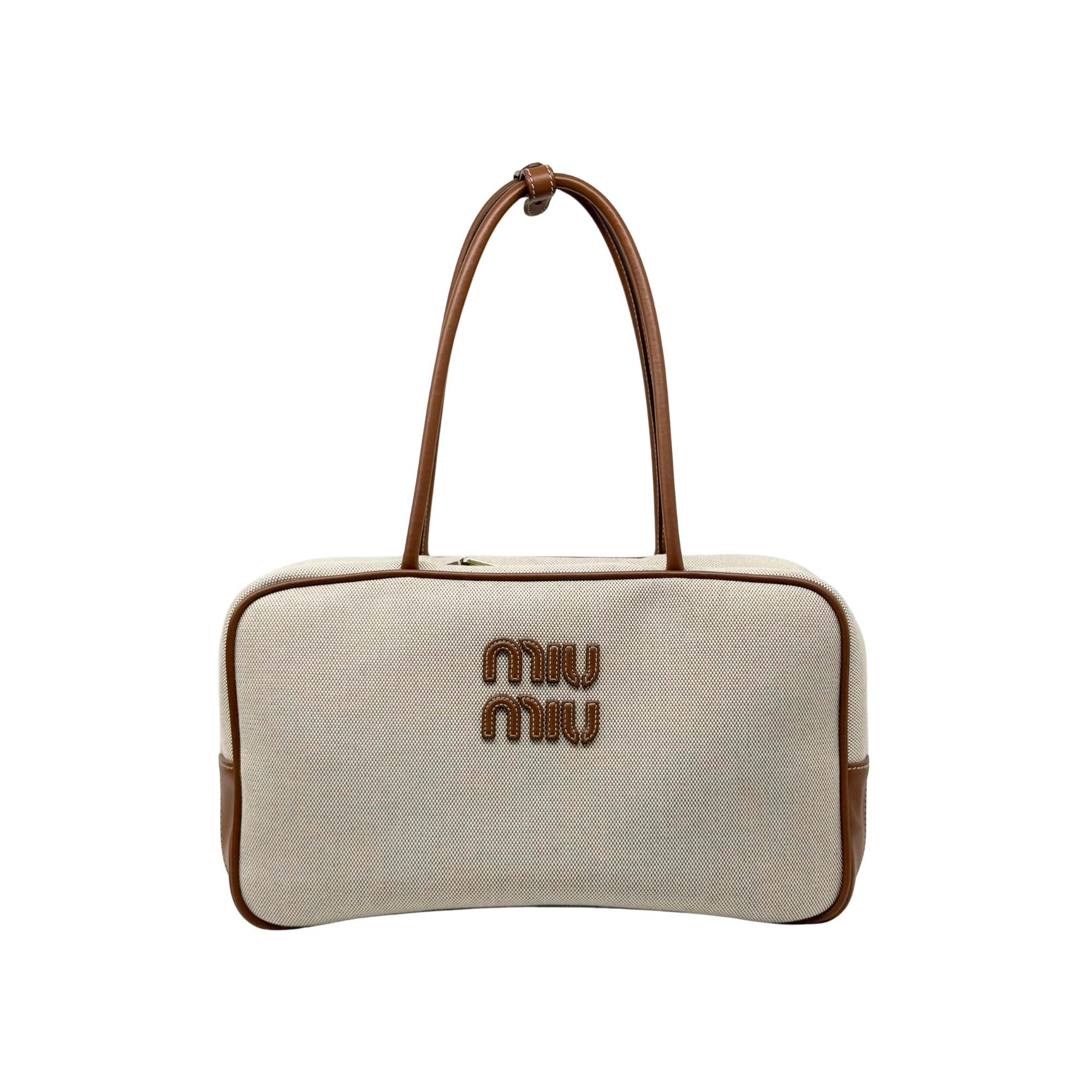 Miu Miu canvas duffel bag with front double Miu Miu logo and top handle