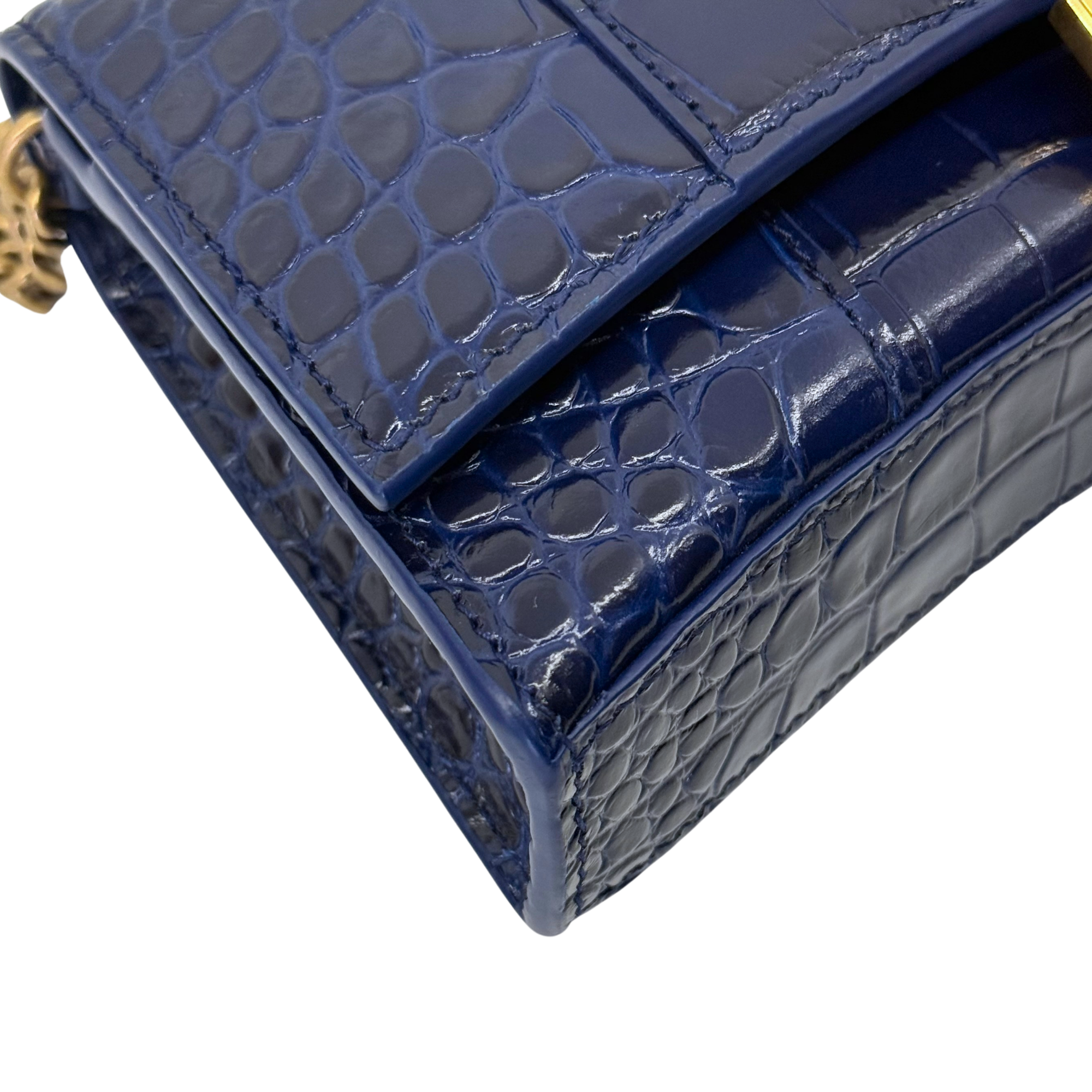 Balenciaga blue croc-embossed calfskin Hourglass wallet on chain
 (brand new)