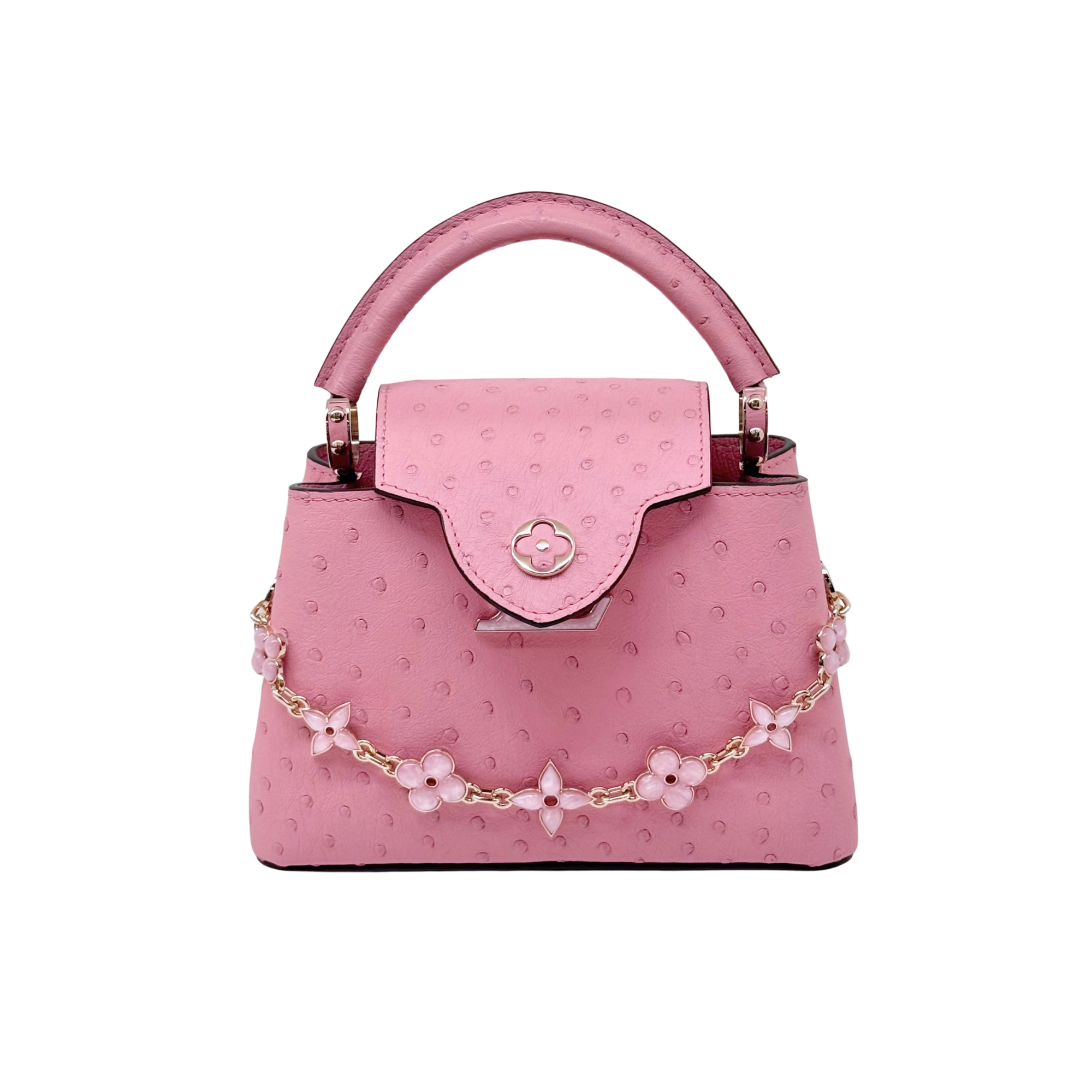 Louis Vuitton Pink Ostrich Mini Capucines Bag with flower chain limited edition (brand new)