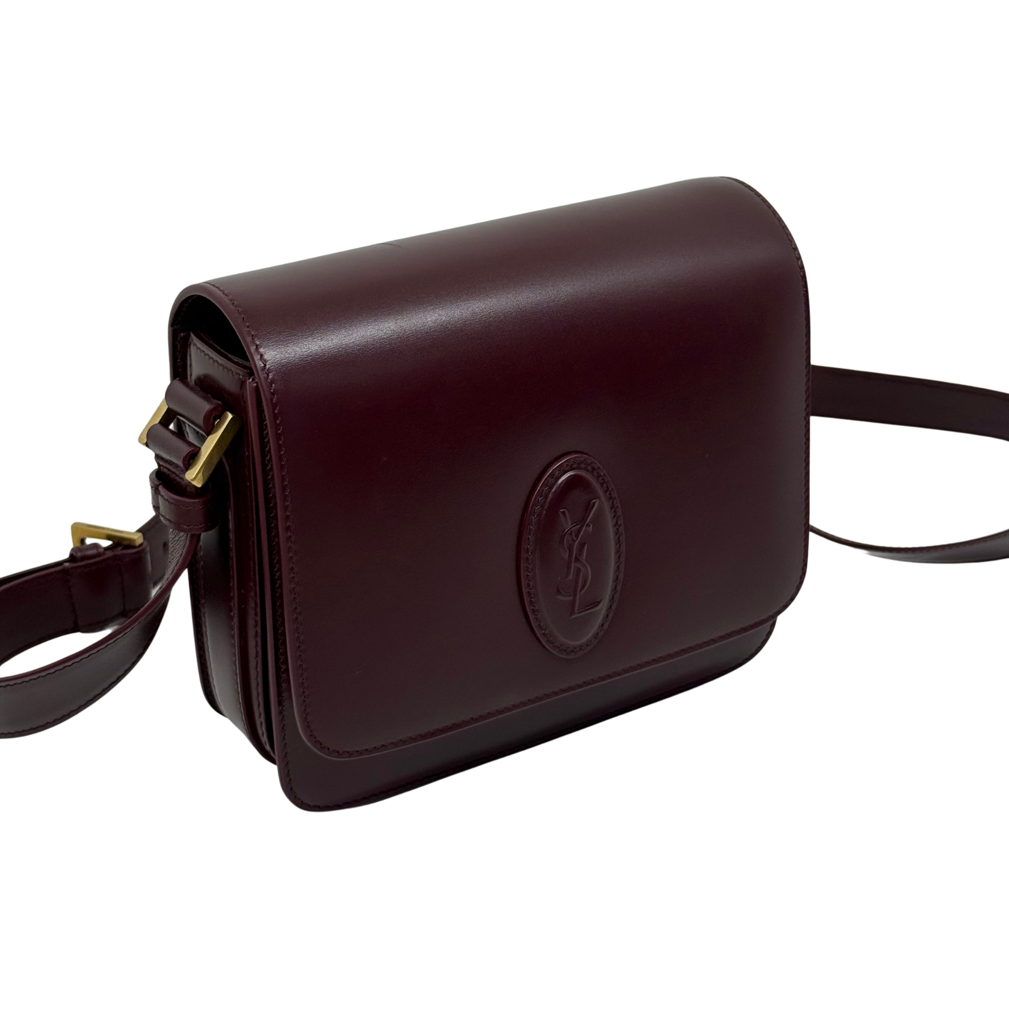 Saint Laurent Le 61 Besace bag side view with embossed YSL logo and crossbody strap