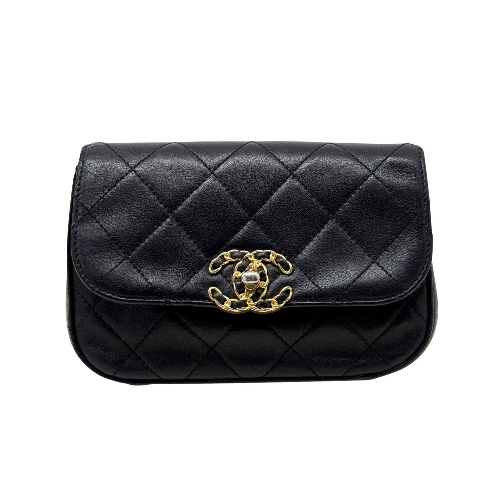 Chanel Lambskin Quilted Chain Infinity Waist Belt Bag (pre-owned)