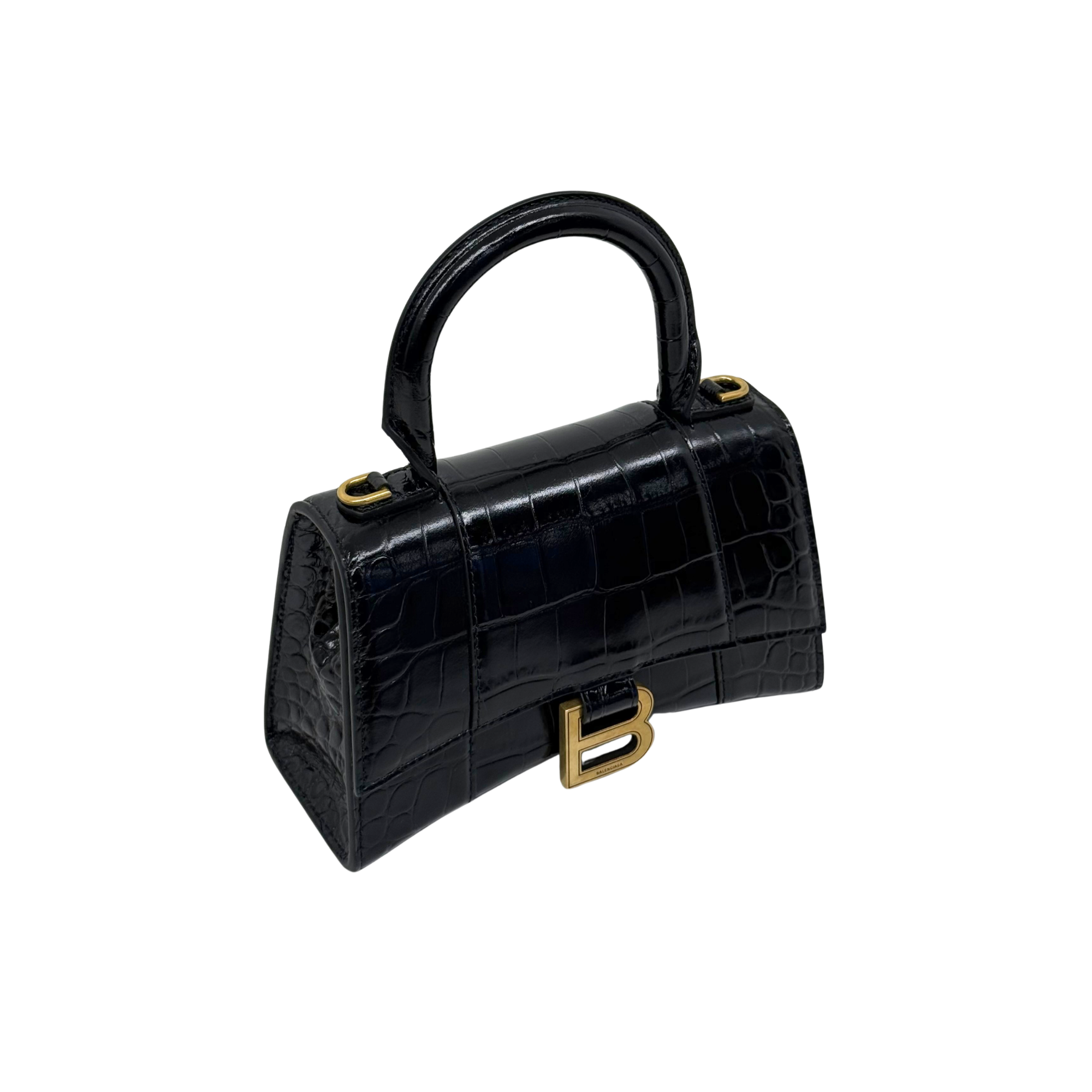 Balenciaga Crocodile-embossed leather Hourglass XS top-handle bag black (brand new)