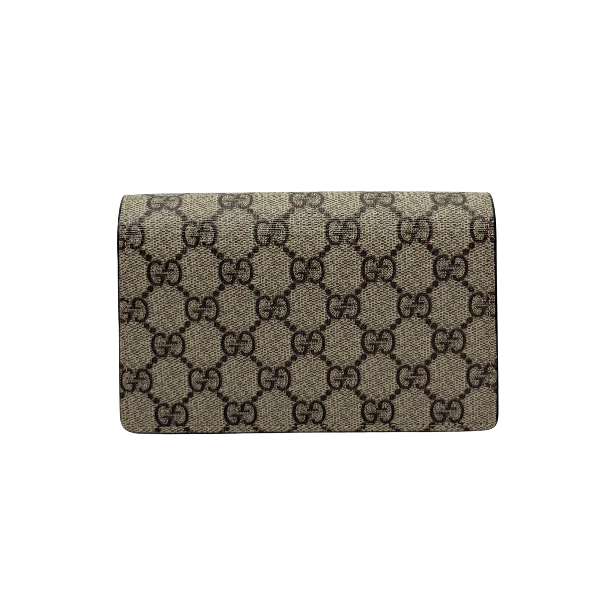 Gucci GG canvas clutch-style bag back panel with chain strap and snap flap