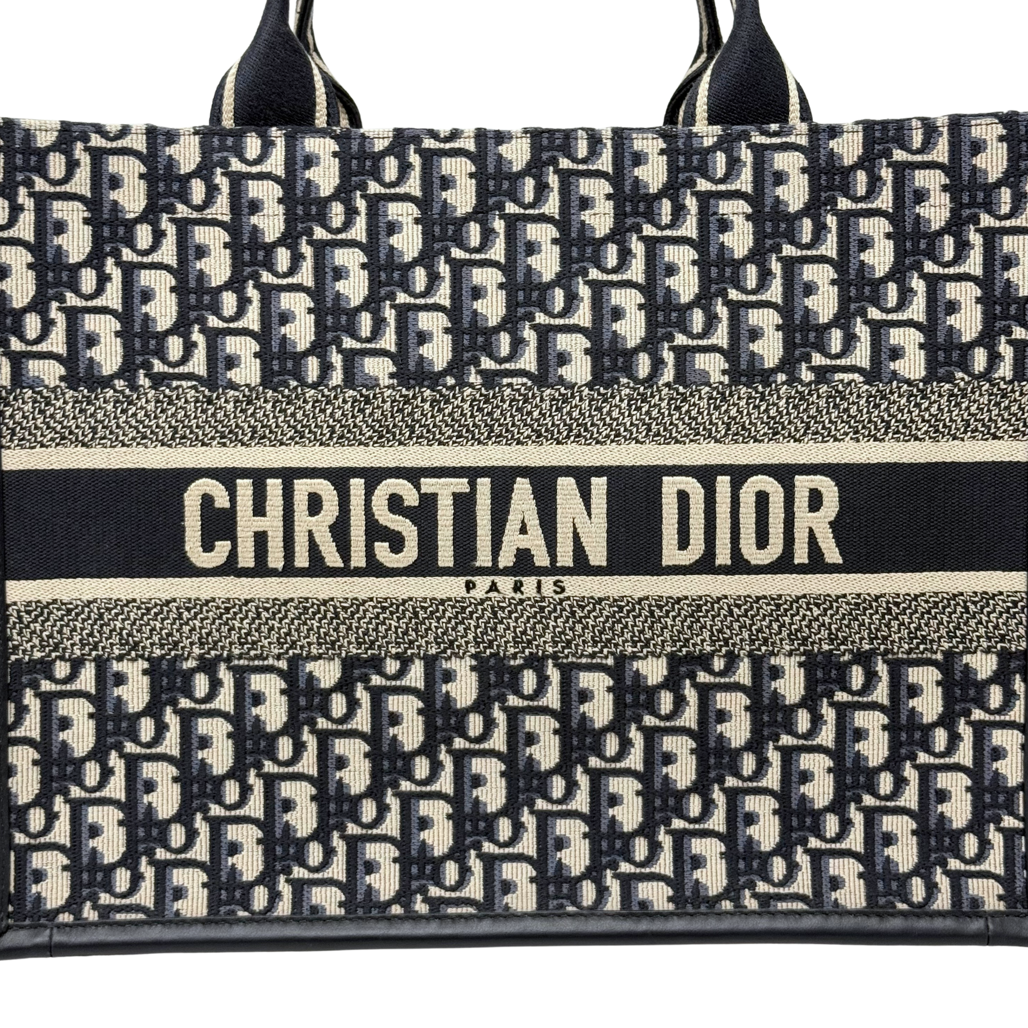 Christian Dior Medium Book Tote Blue Dior Oblique Embroidery and Calfskin
 (pre-owned)