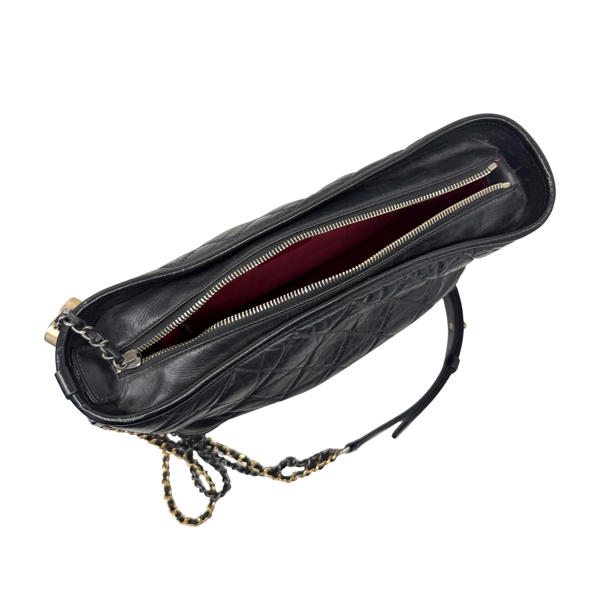 Chanel Black Aged Calfskin Quilted Medium Gabrielle Hobo Bag (Pre-owned)