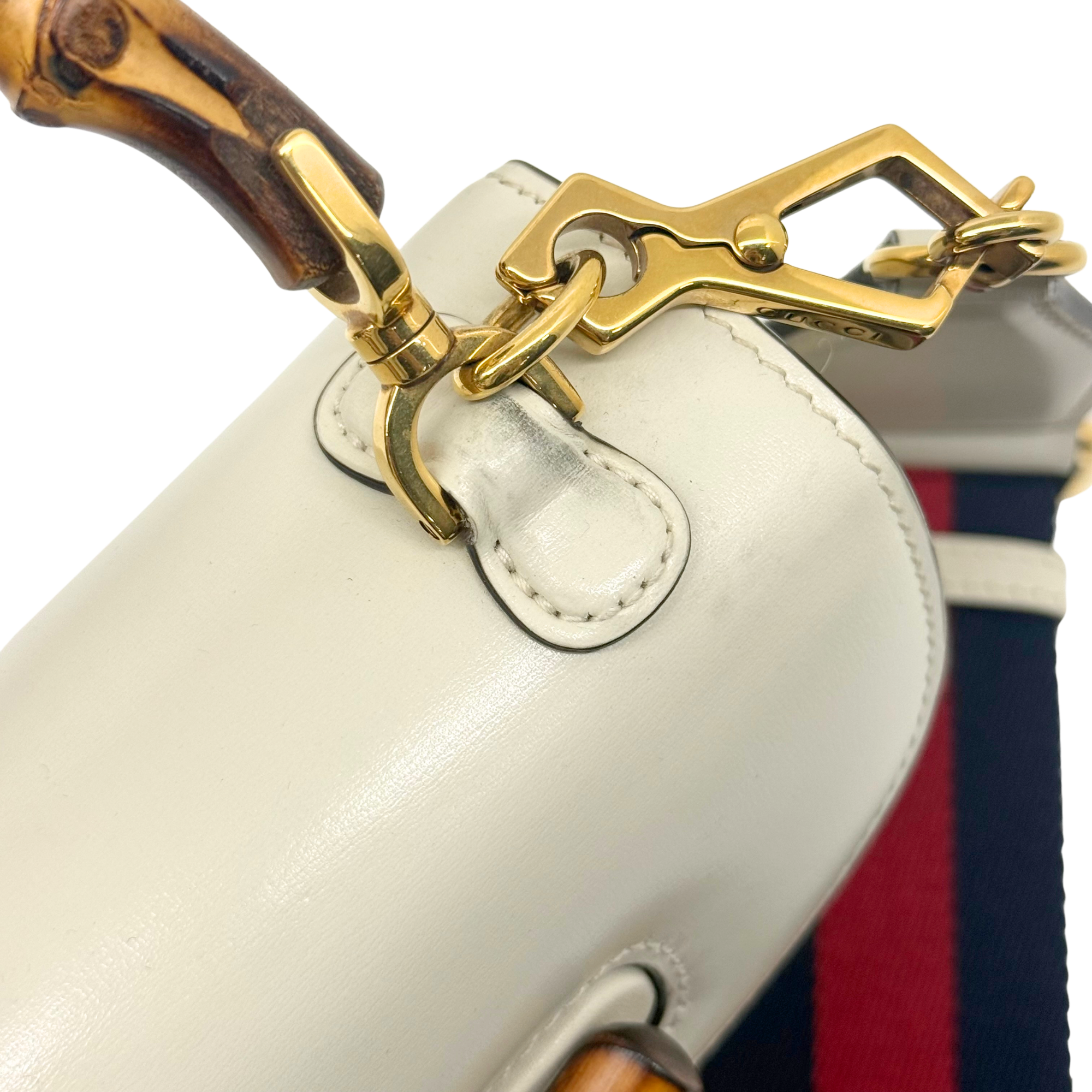 Gucci 1947 Mini White Patent Leather Top Handle Bag (pre-owned)