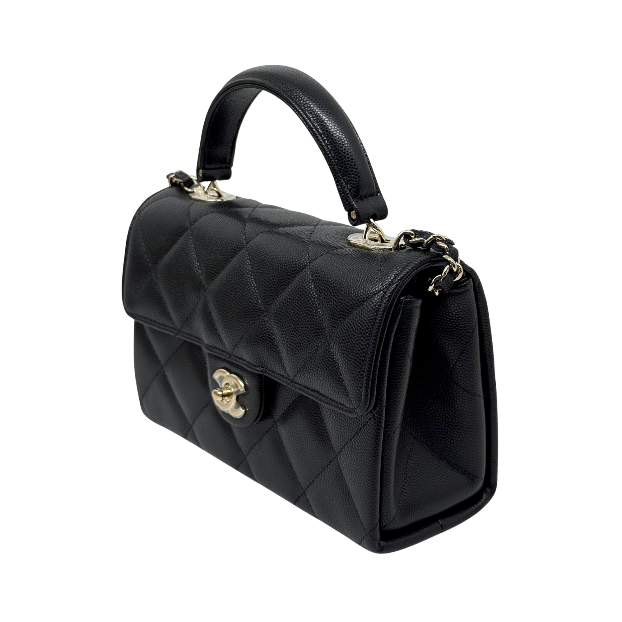 Chanel black bag top handle gold hardware