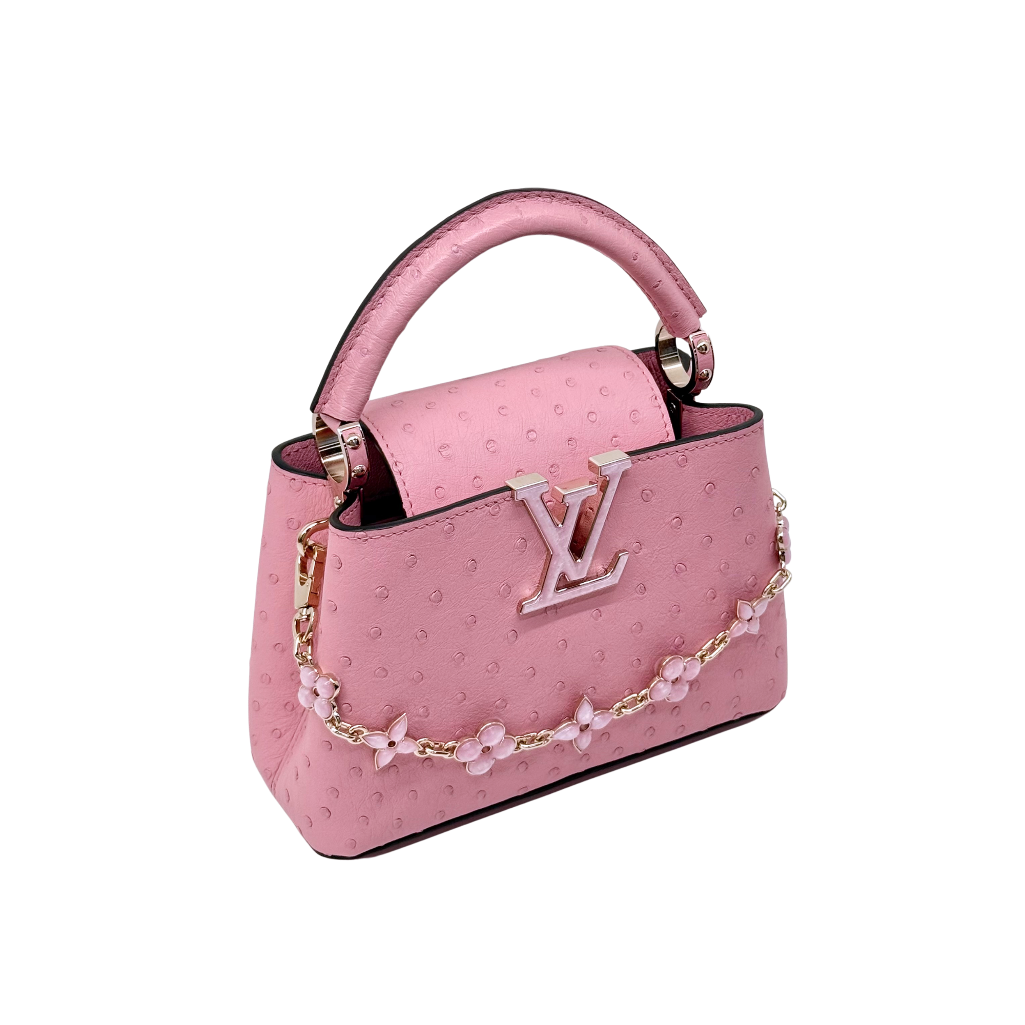 Louis Vuitton Pink Ostrich Mini Capucines Bag with flower chain limited edition (brand new)
