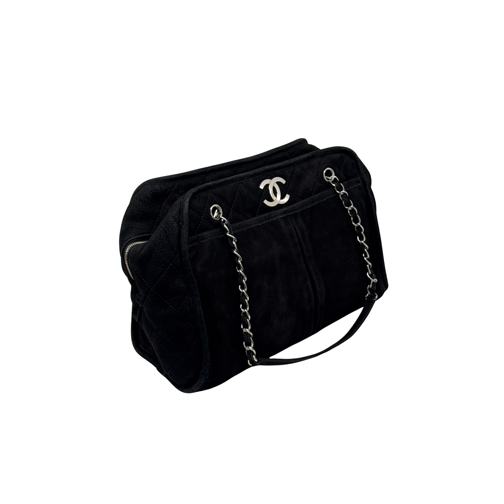 Chanel 2011 Black Nubuck Leather Large CC Shoulder Bag (pre-owned)