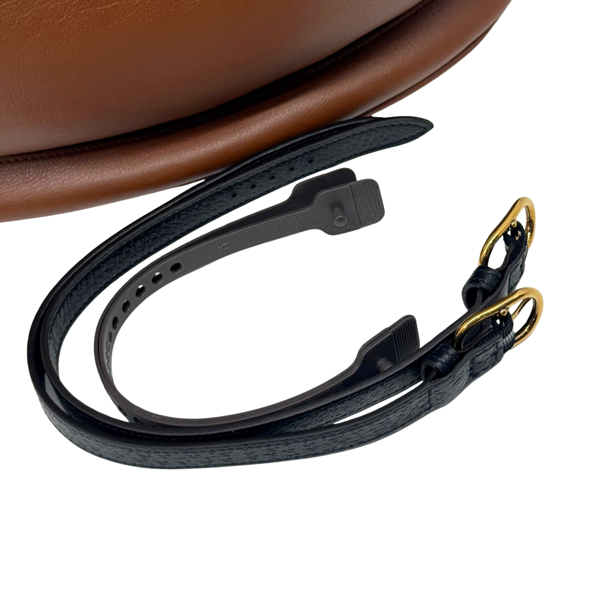 Leather crossbody strap with buckle, dark blue, Gucci hardware