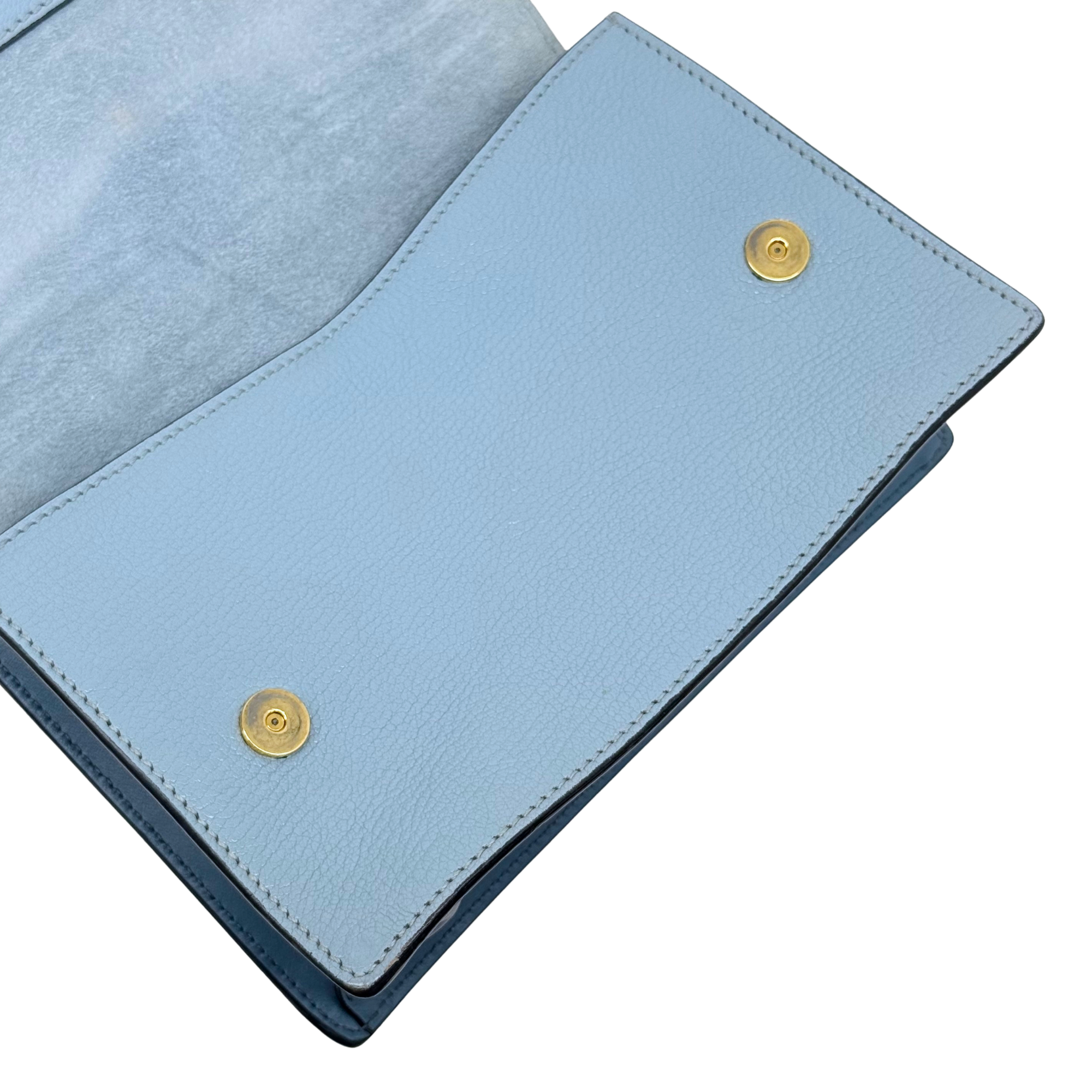 Pre-owned Miu Miu light blue leather flap with gold snap buttons