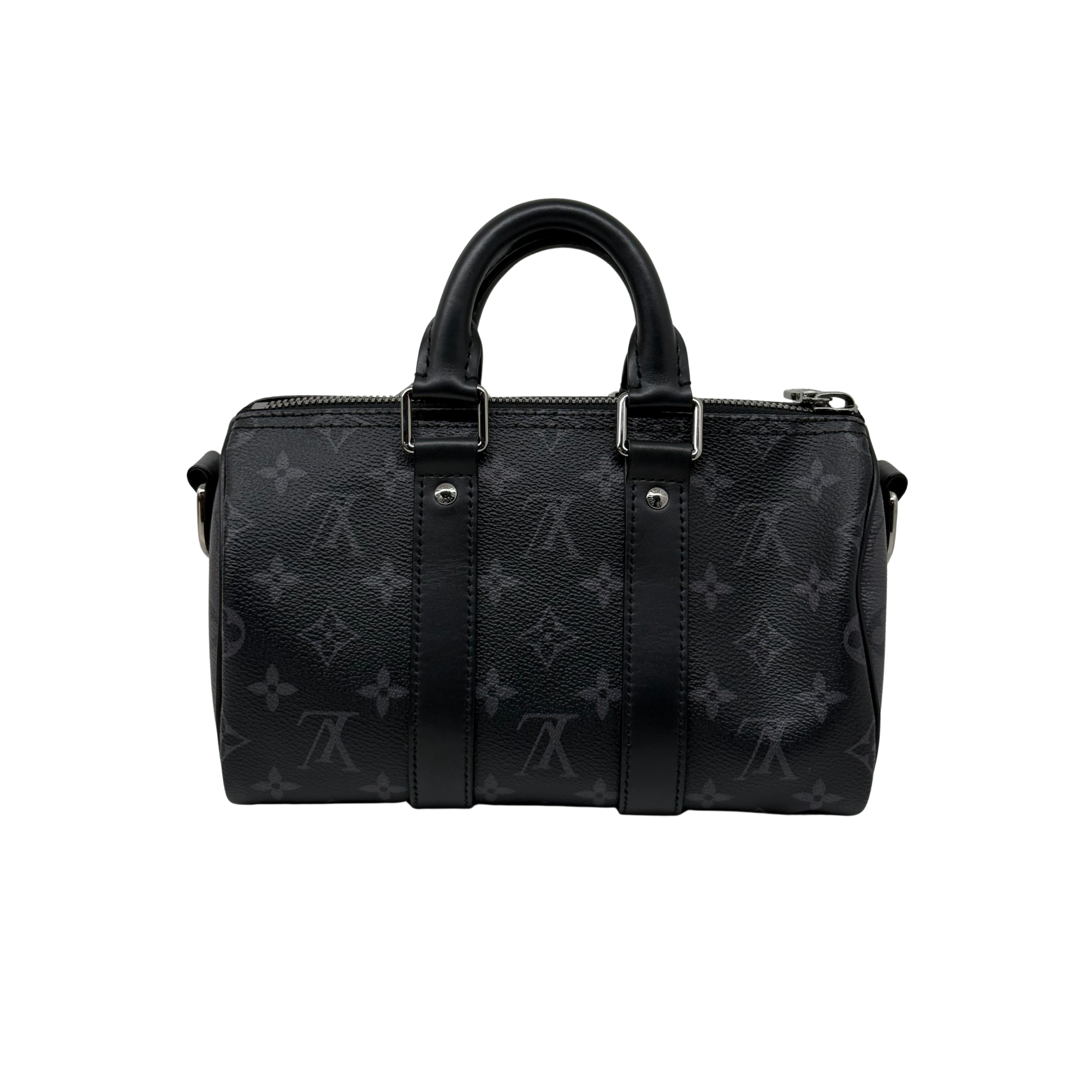 Black monogram mini handbag with top handles and central zip closure