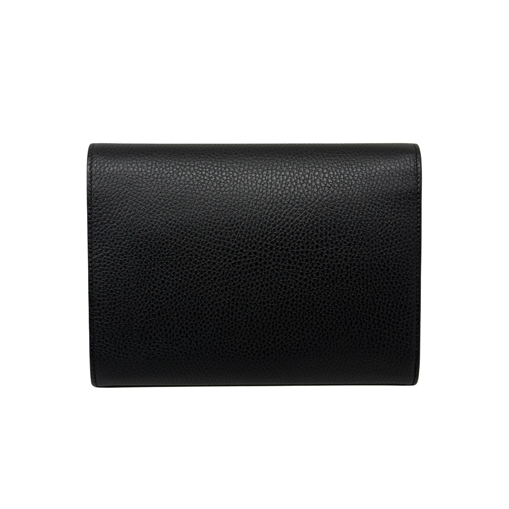 Black leather wallet with textured finish and straight folded profile